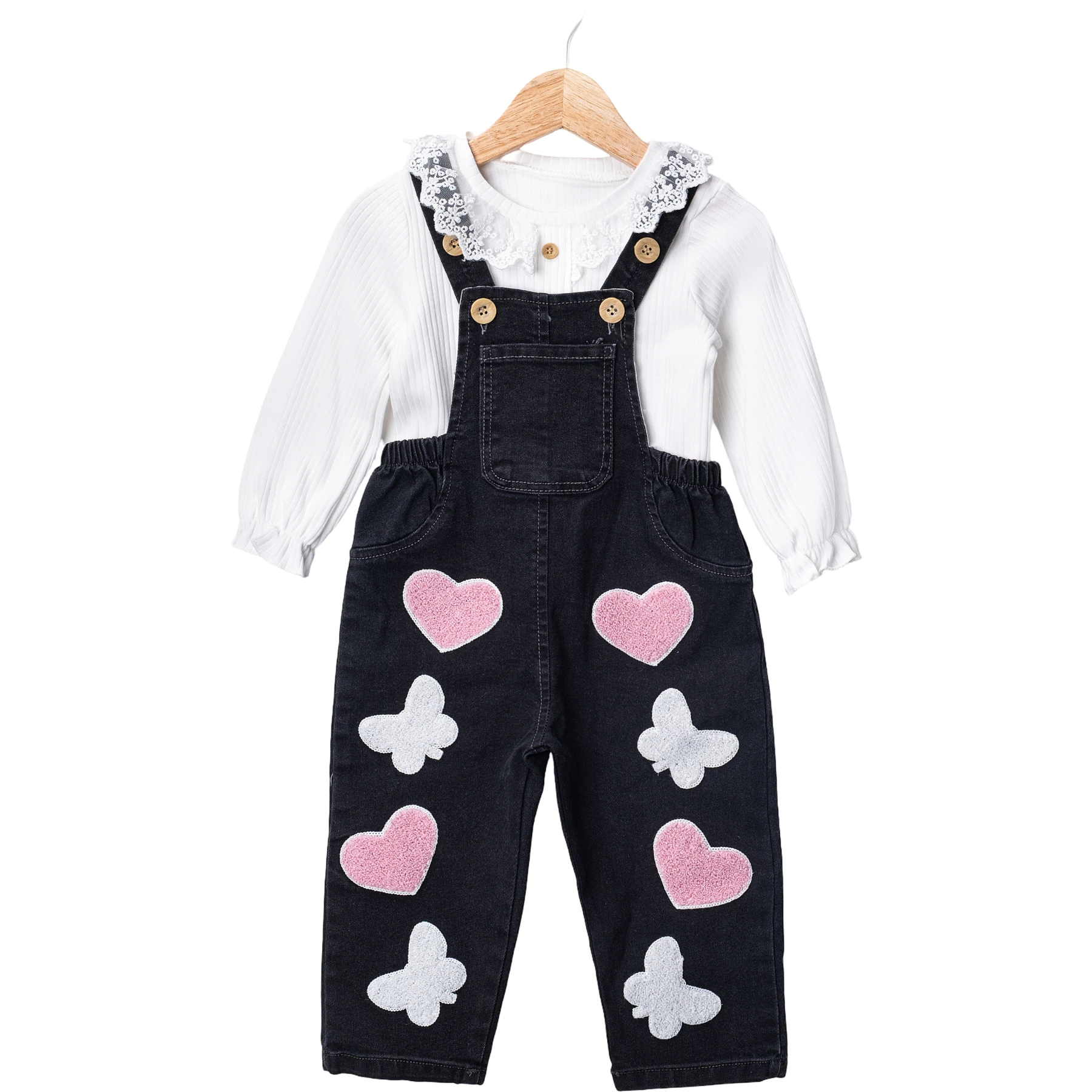 KALP NAKIŞLI SİYAH KOT SALOPET  12 Ay,2Y,3Y,4Y Kız