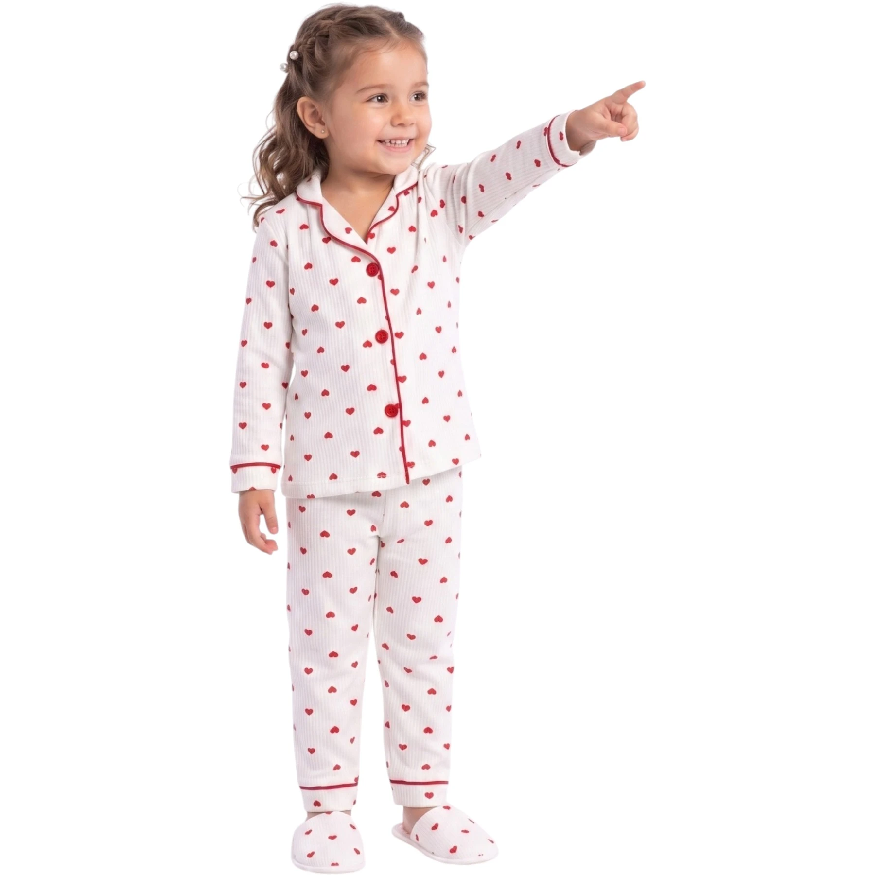 KALPLİ TERLİKLİ YAKALI PİJAMA TAKIM  4Y,5Y,6Y Kız