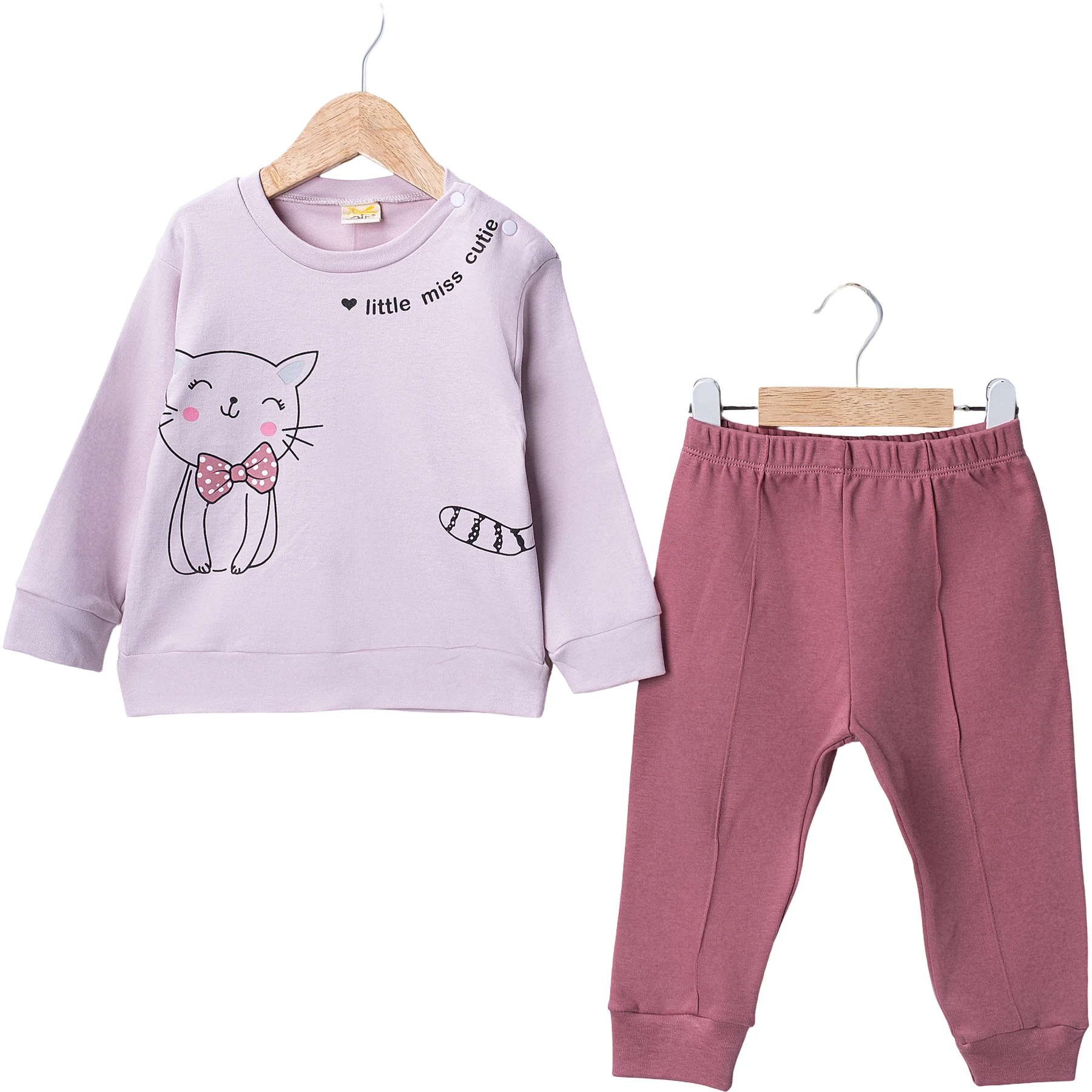 KEDİ BASKILI LITTE MISS İKİLİ TAKIM 6 Ay,9 Ay,12 Ay,18 Ay Kız