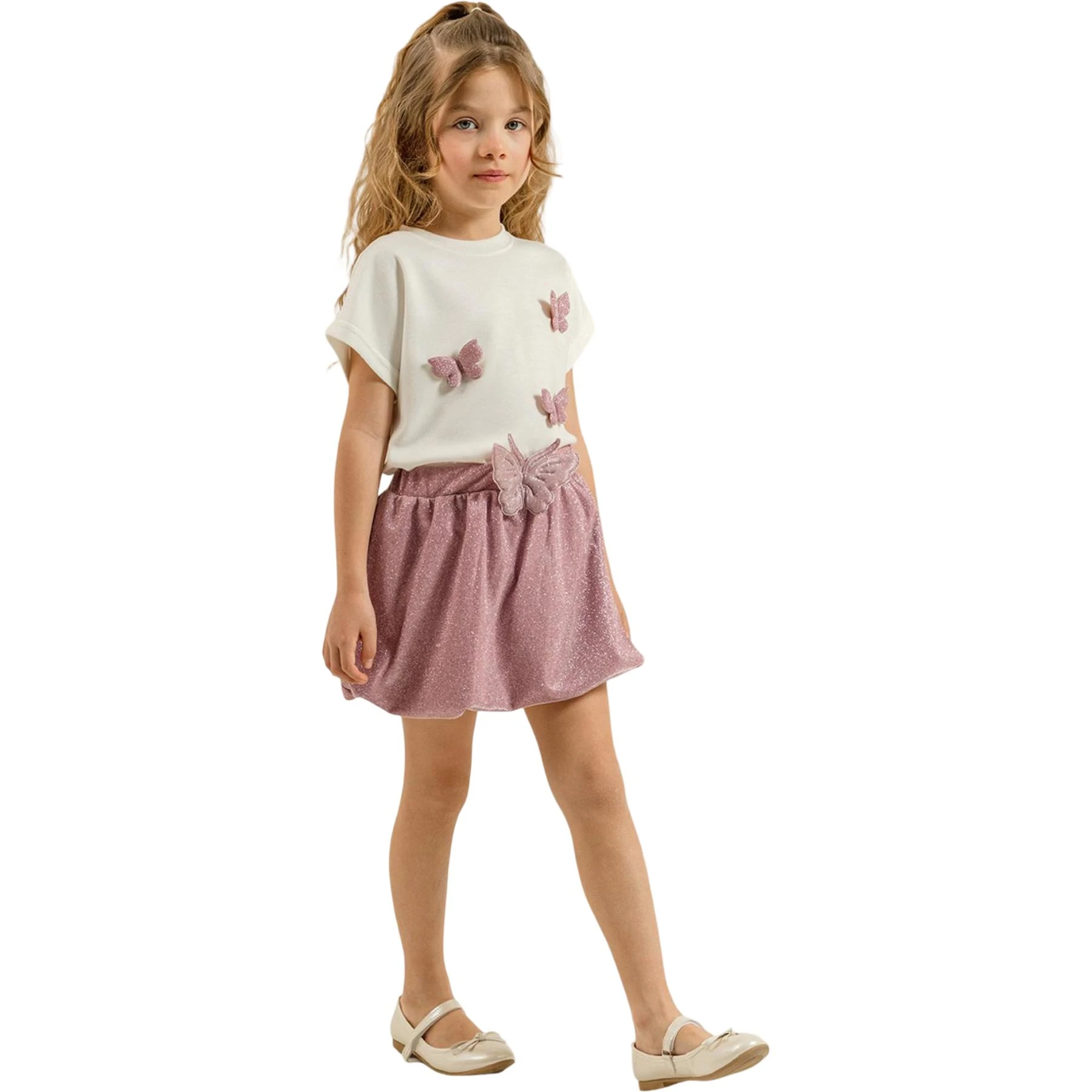 KELEBEKLİ BALON ETEKLİ KIZ TAKIM 4Y,5Y,7Y,9Y Kız