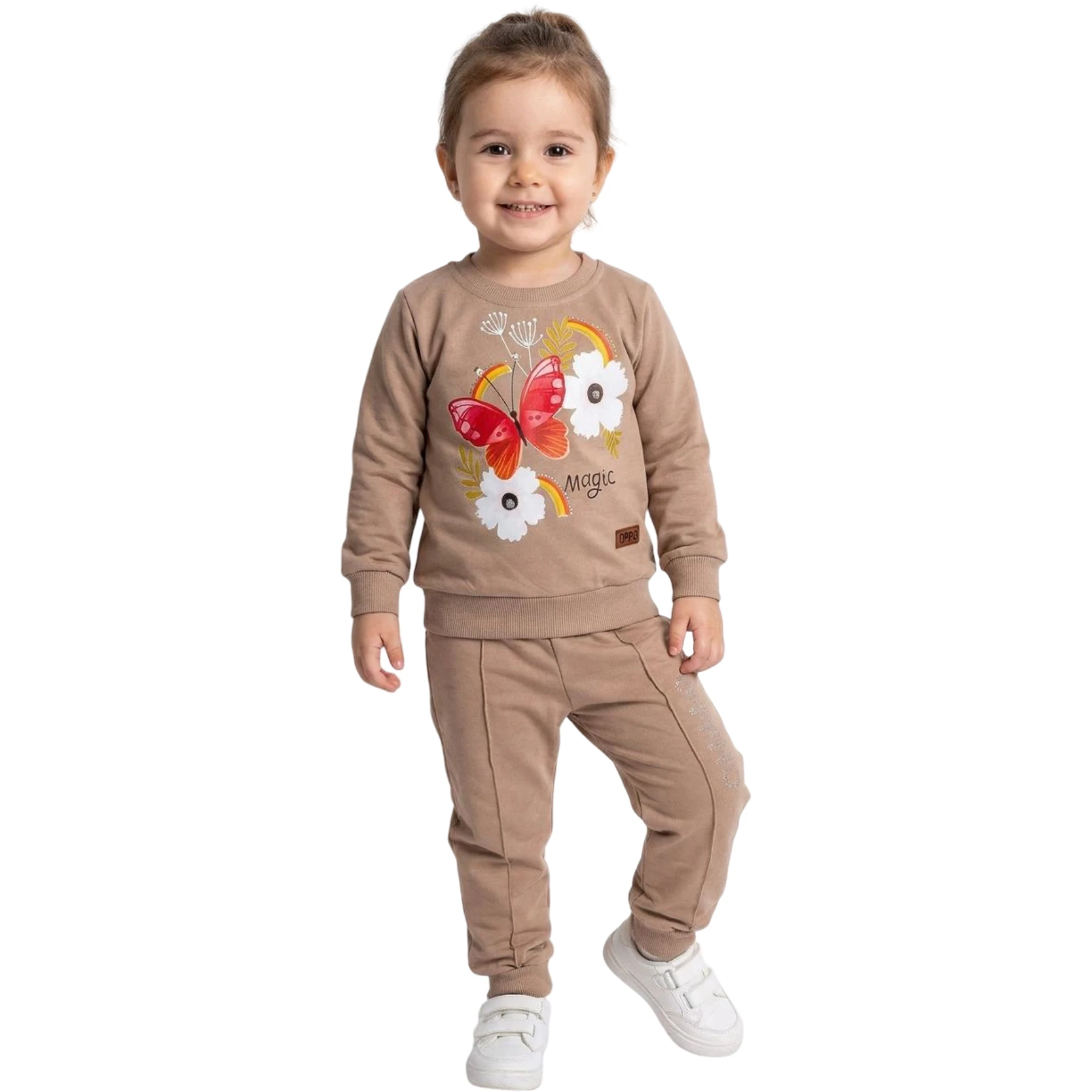 KELEBEKLİ ÇİÇEKLİ TAŞ BASKILI KIZ ÇOCUK İKİLİ TAKIM 12 Ay,2Y,3Y,4Y Kız