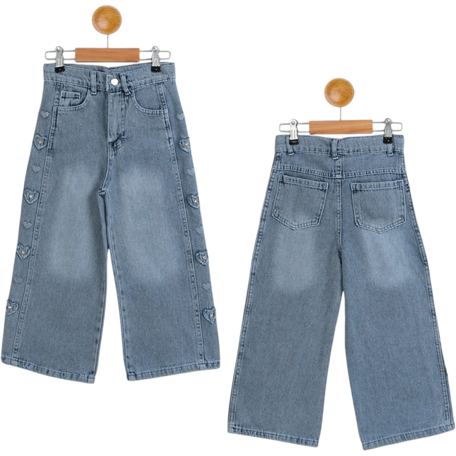 KEMERLİ NAKIŞLI KIZ KOT PANTOLON  6Y,7Y,8Y,9Y,10Y Kız