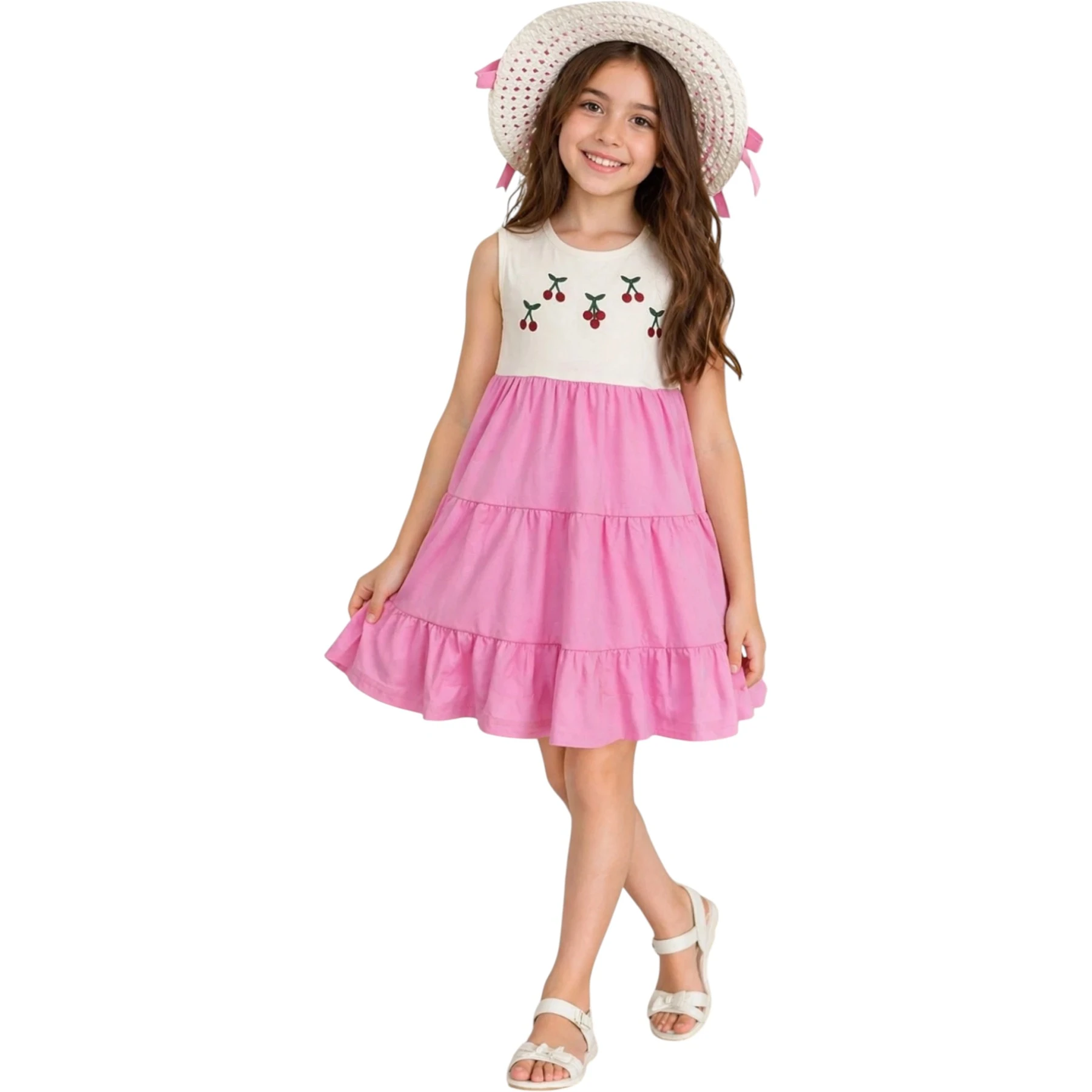 KİRAZLI ŞAPKALI ELBİSE 7Y,8Y,9Y,10Y Kız