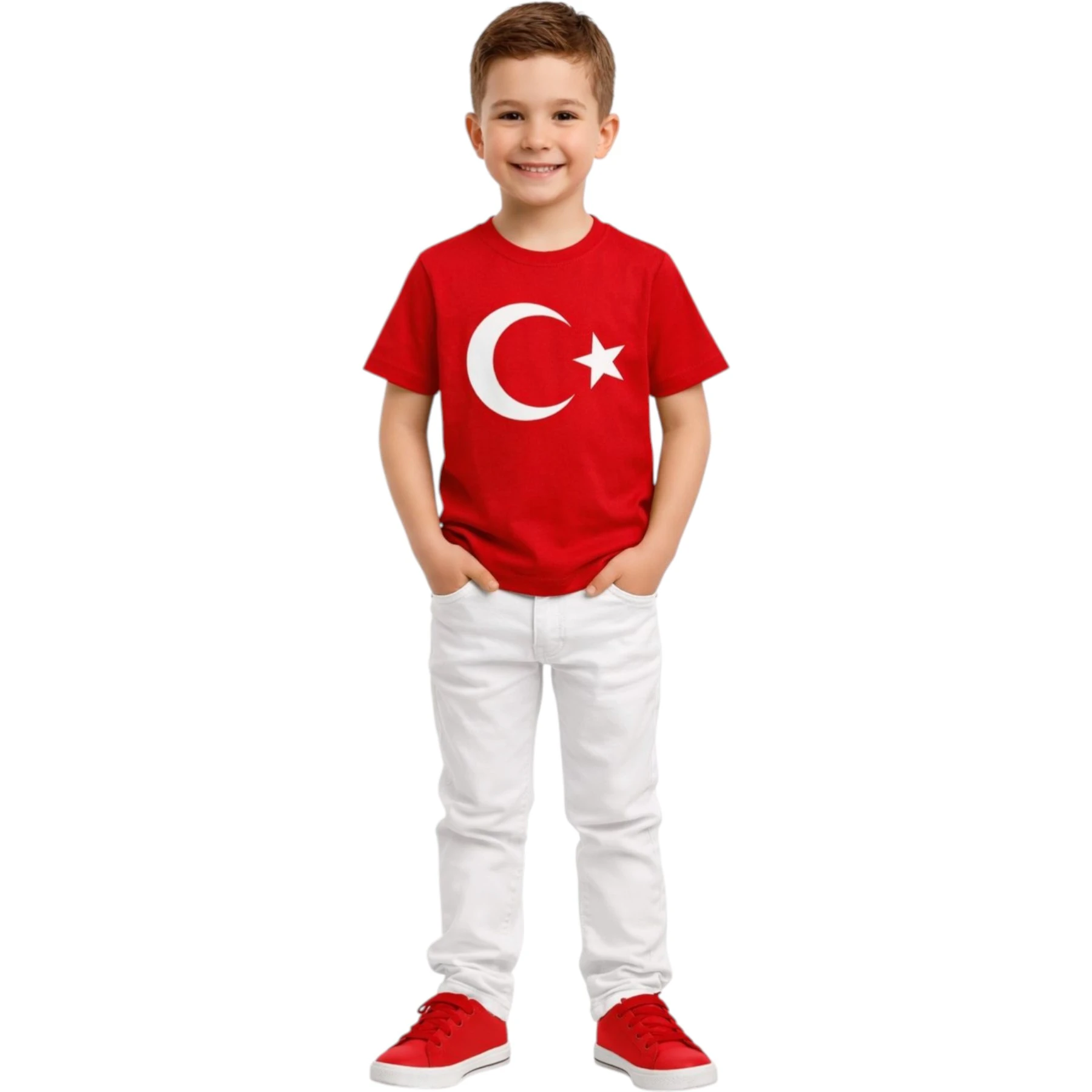 KISA KOL TÜRK BAYRAĞI TİŞÖRT 6Y,7Y,8Y,9Y Uni