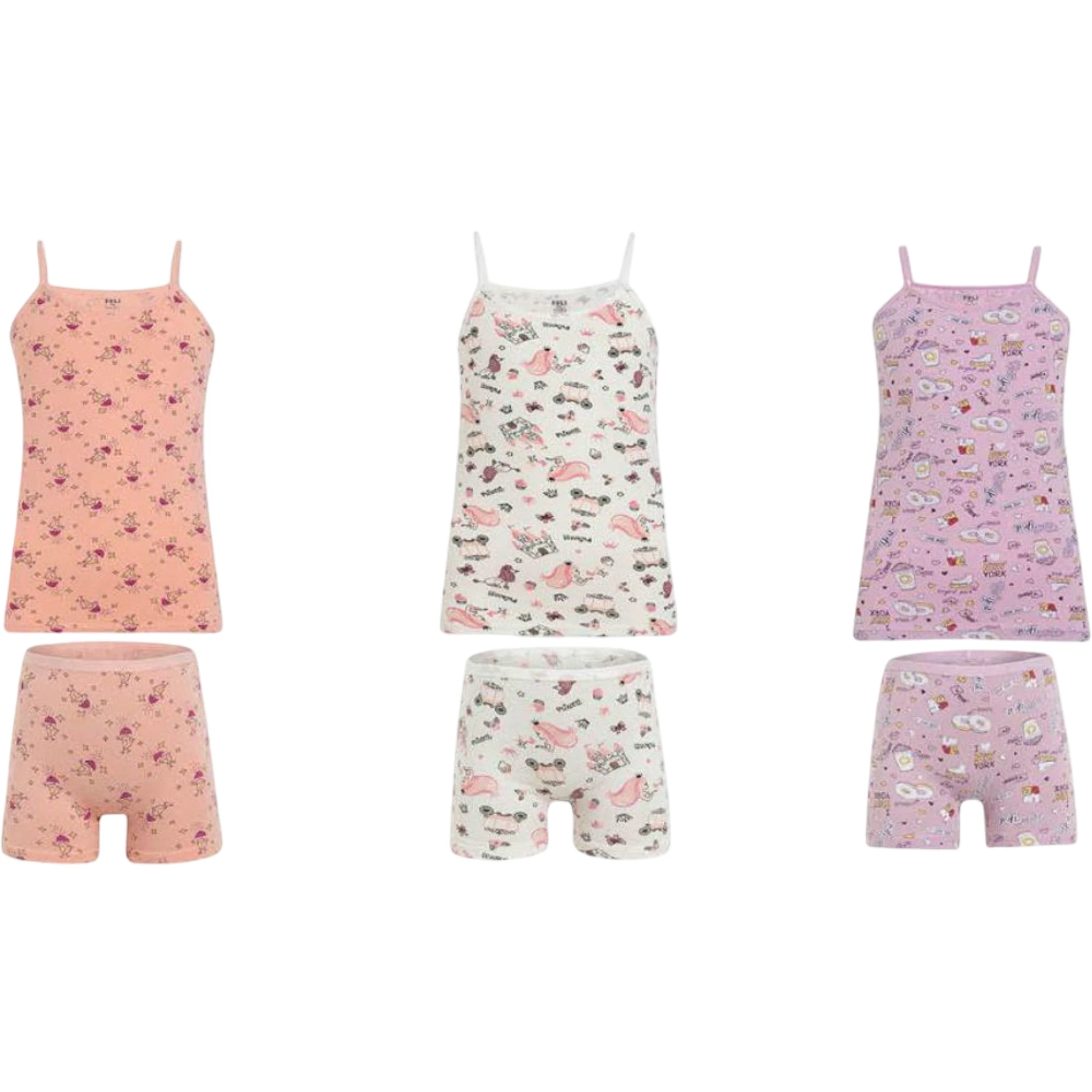 KIZ ÇOCUK DESENLİ İP ASKI ŞORTLU TAKIM 4Y,5Y Kız