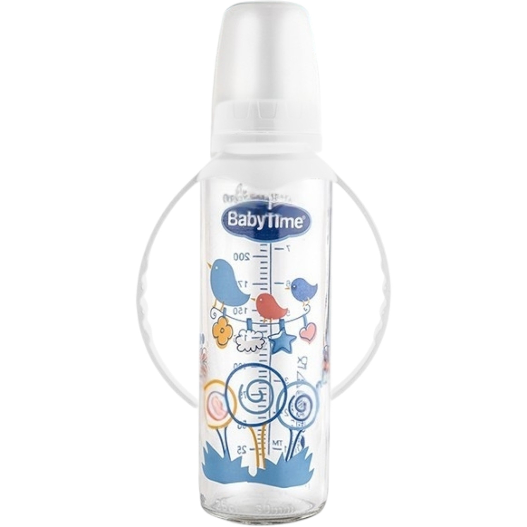 KULPLU CAM BİBERON(SİLİKON KİRAZ UÇLU) 250ML BEYAZ 1 Ay,2 Ay,3 Ay,6 Ay Uni