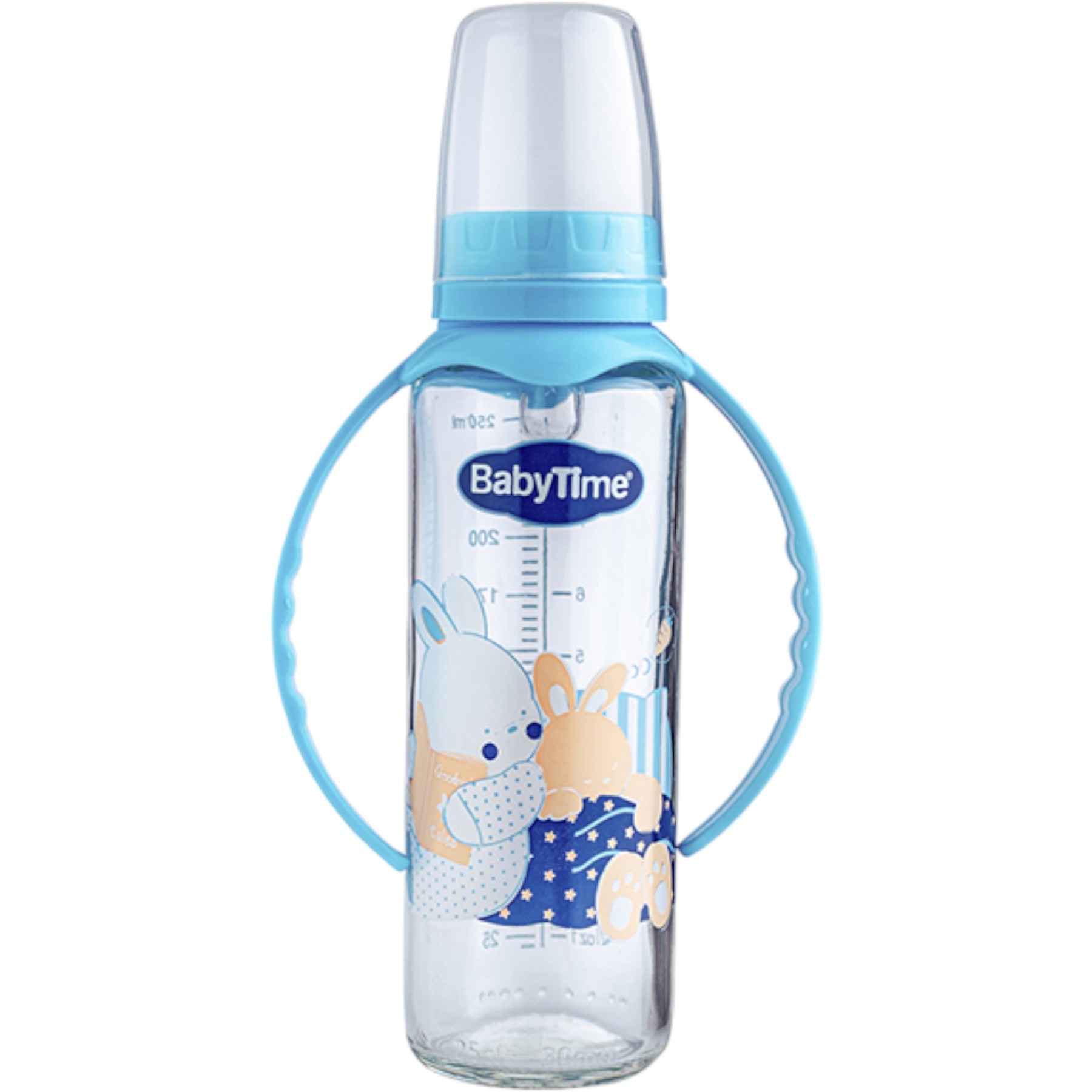 KULPLU CAM BİBERON(SİLİKON KİRAZ UÇLU) 250ML MAVİ 1 Ay,2 Ay,3 Ay,6 Ay Erkek