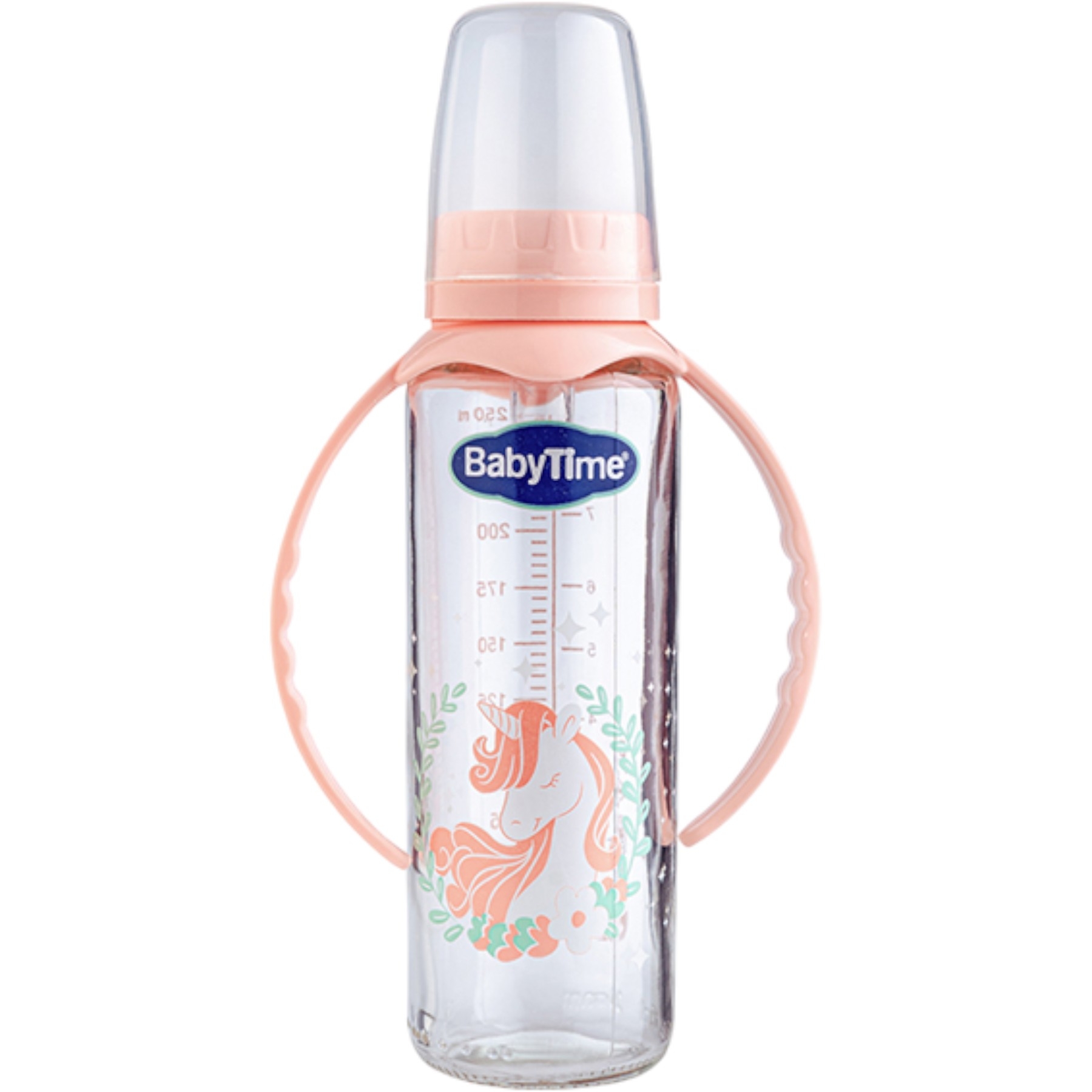 KULPLU CAM BİBERON(SİLİKON KİRAZ UÇLU) 250ML PEMBE 1 Ay,2 Ay,3 Ay,6 Ay Kız