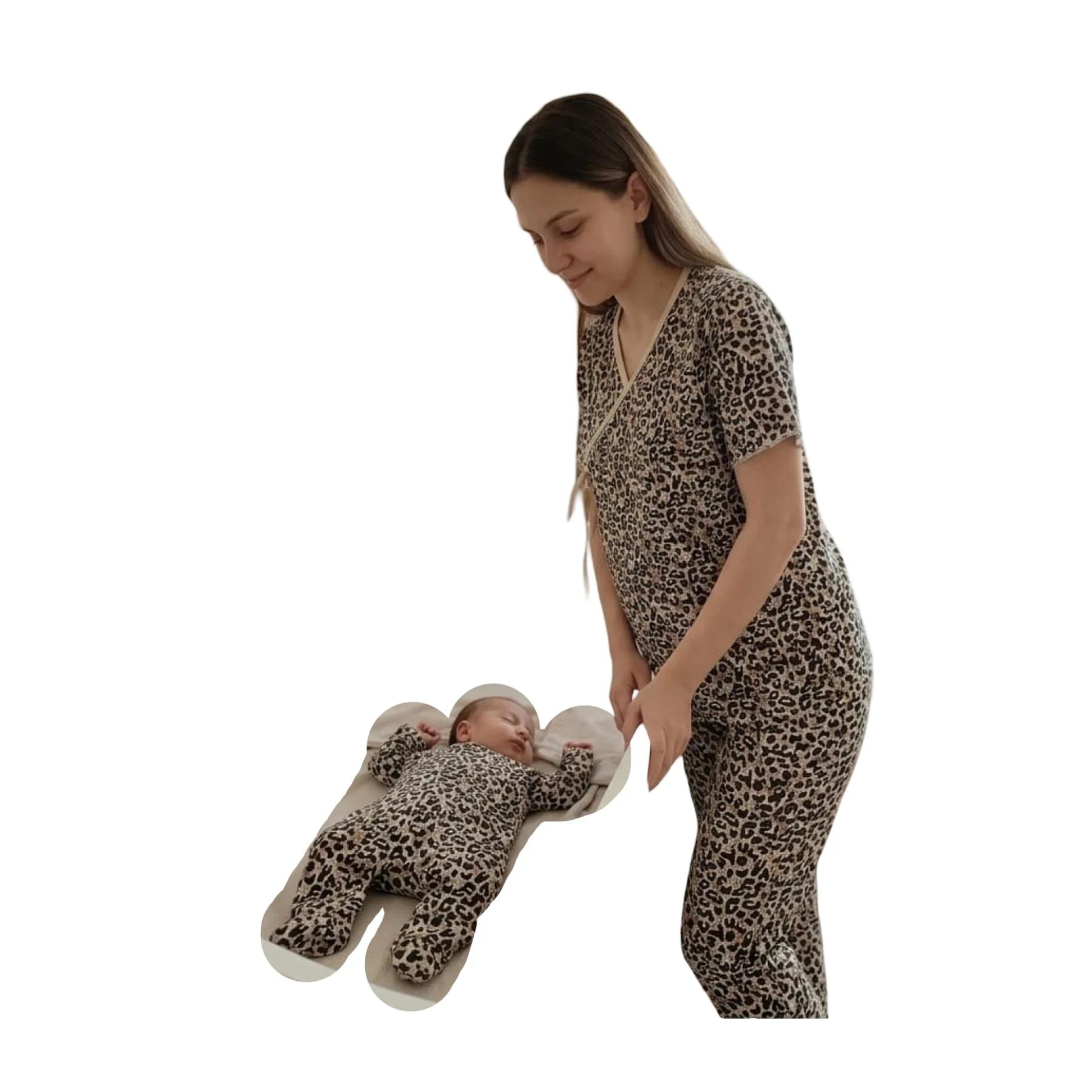 LEOPAR DESENLİ L BEDEN ANNE BEBEK LOHUSA SET  3 Ay Kız