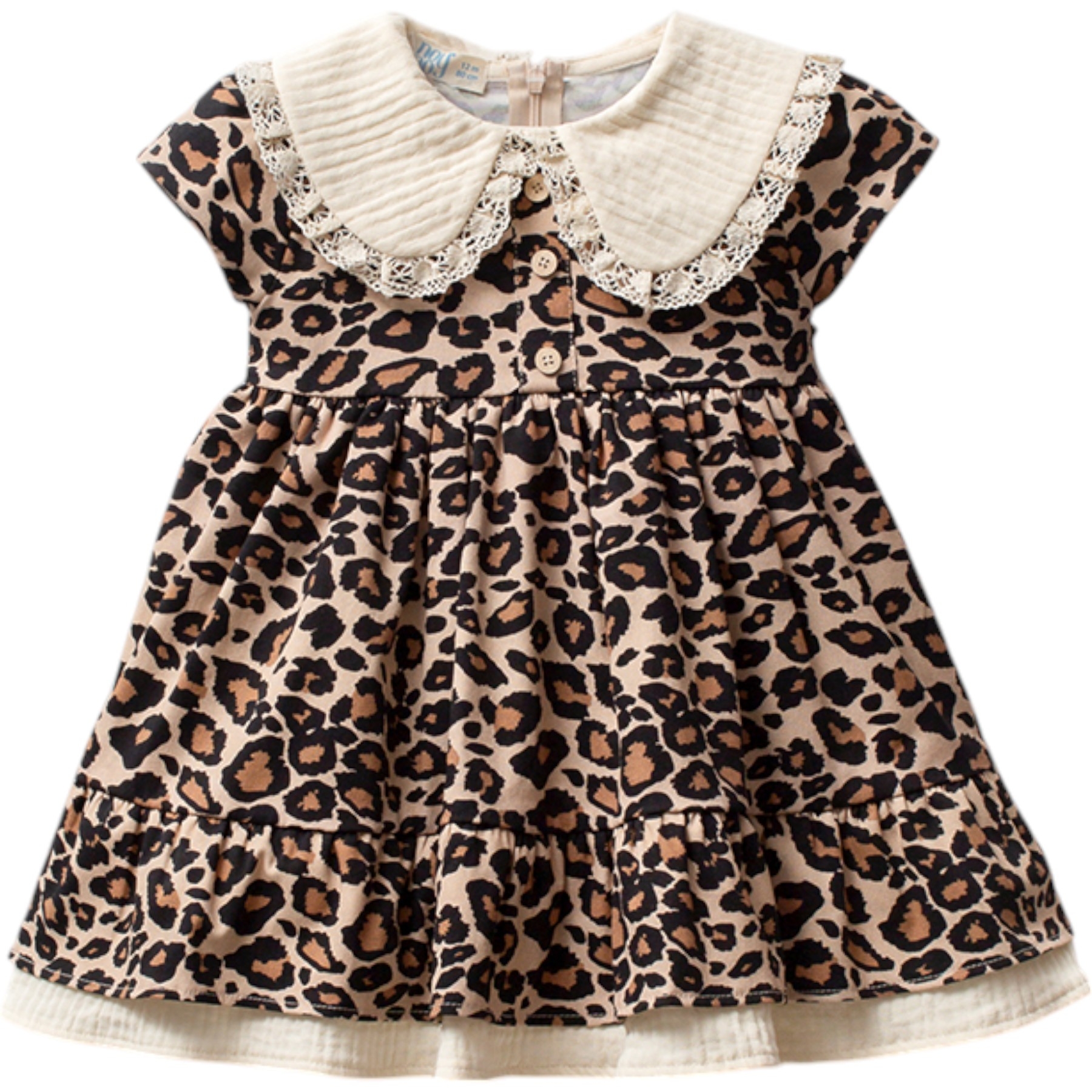 LEOPAR MÜSLİN DETAY ELBİSE  6 Ay,9 Ay,12 Ay,18 Ay Kız