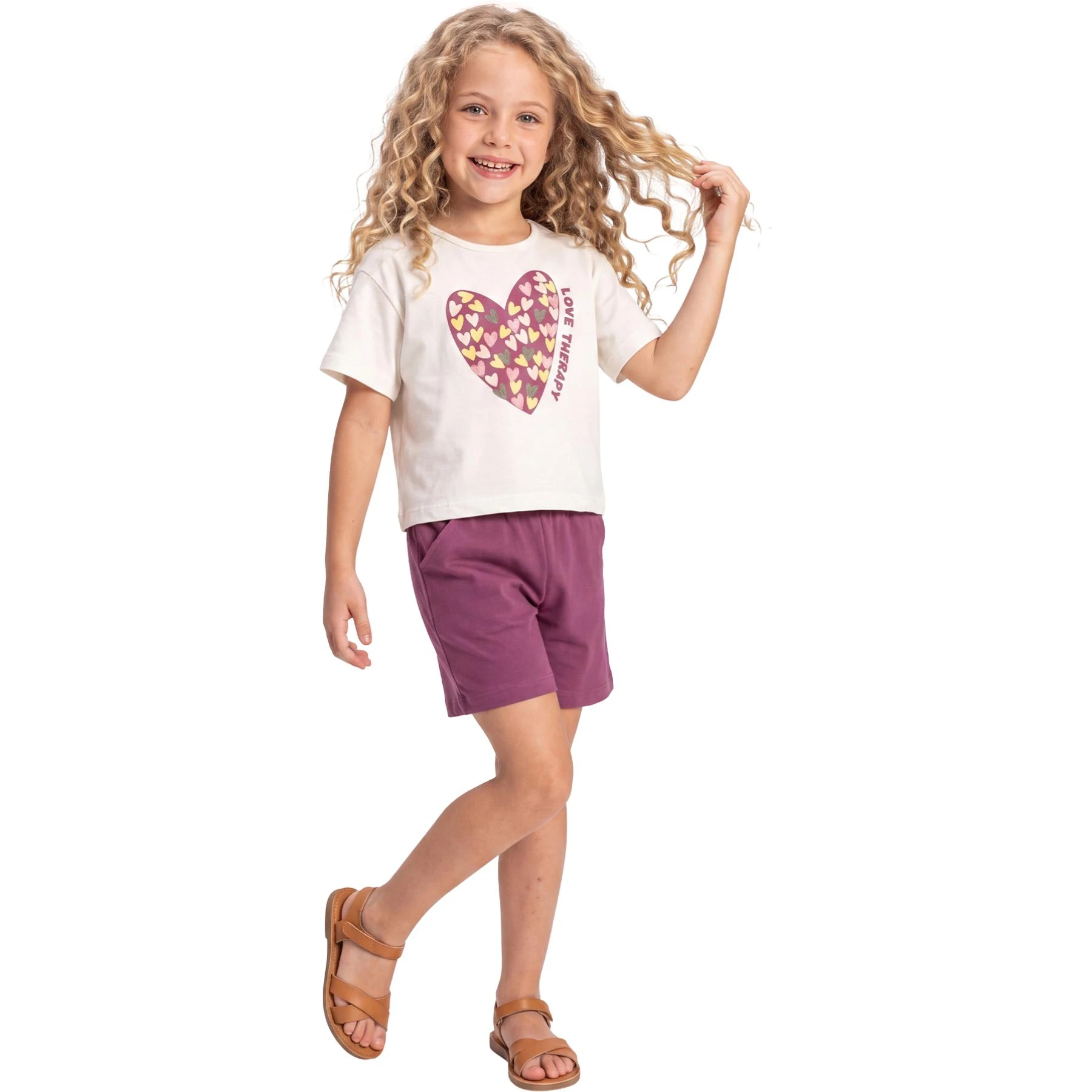 LOVE BASKILI KALPLİ KIZ TAKIM 6Y,7Y,8Y,9Y Kız