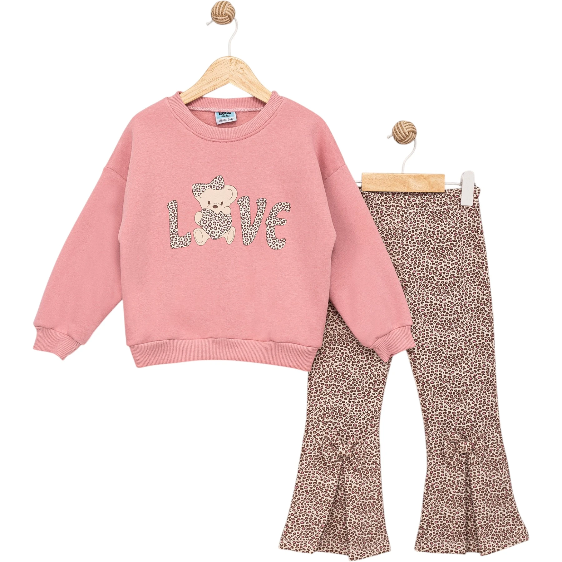 LOVE BASKILI ÜÇ İP KIZ TAKIM 2Y,3Y,4Y,5Y Kız