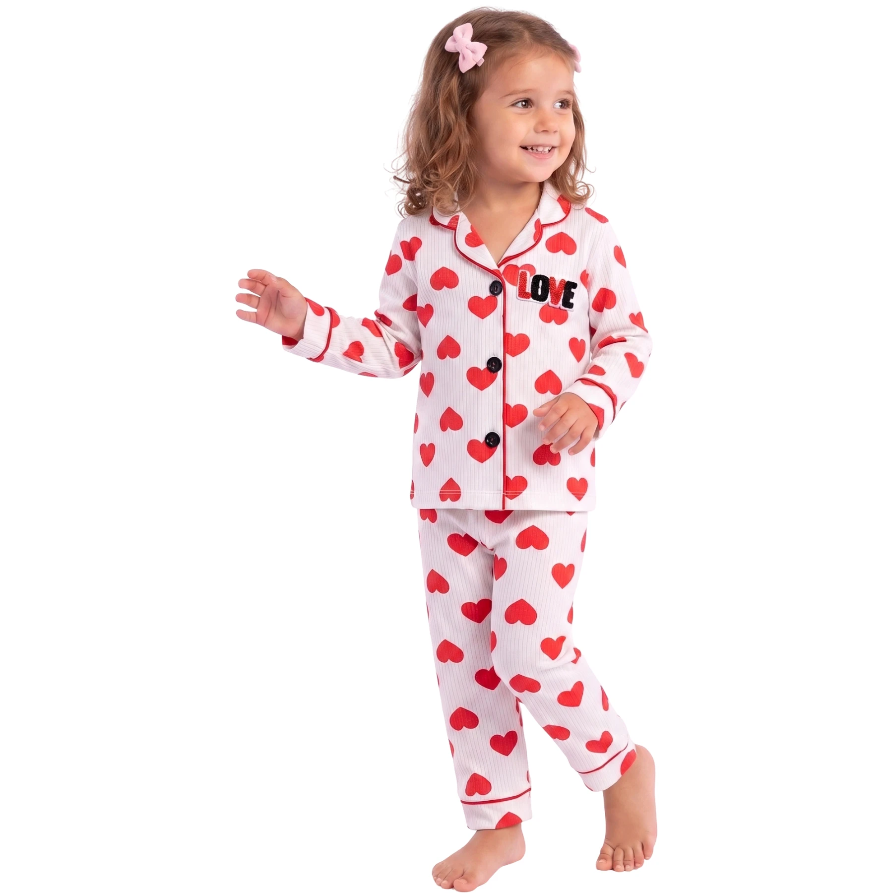 LOVE SÜZENELİ YAKALI PİJAMA TAKIM  12 Ay,2Y,3Y Kız