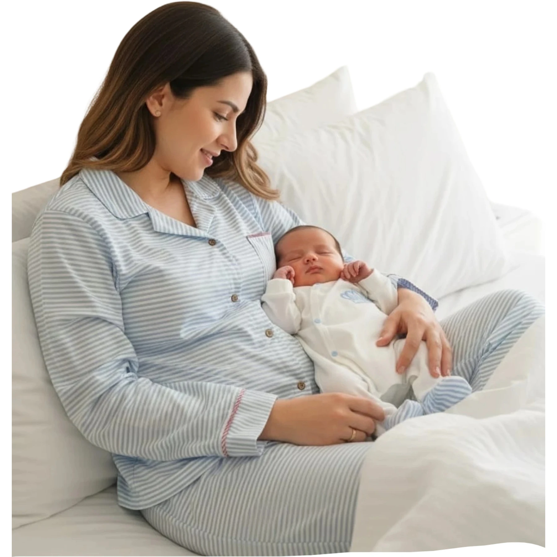 MAVİ ÇİZGİLİ NAKIŞLI XXL BEDEN ANNE BEBEK LOHUSA SET 3 Ay Erkek