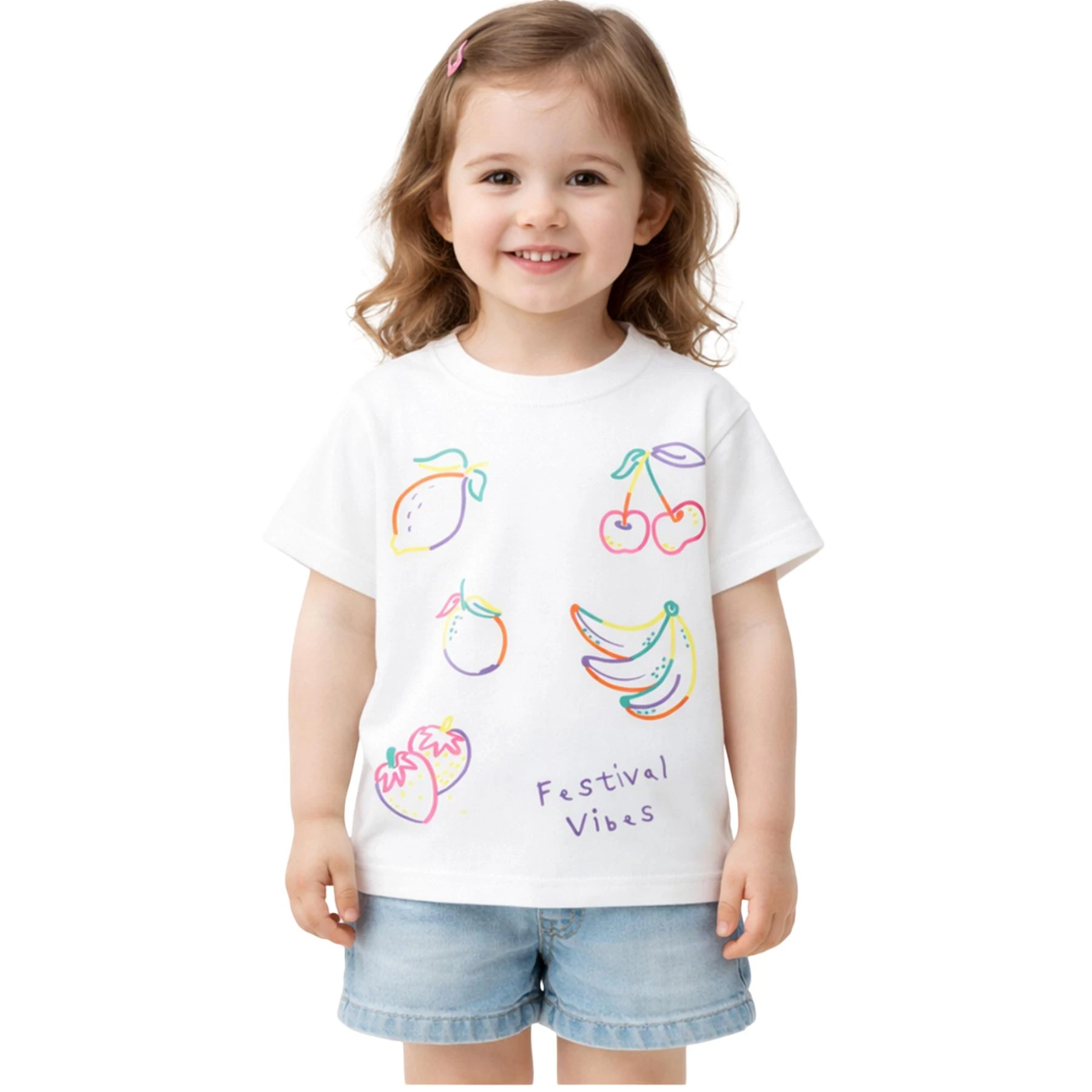 MEYVELER BASKILI TİŞÖRT  2Y,3Y,4Y,5Y Kız