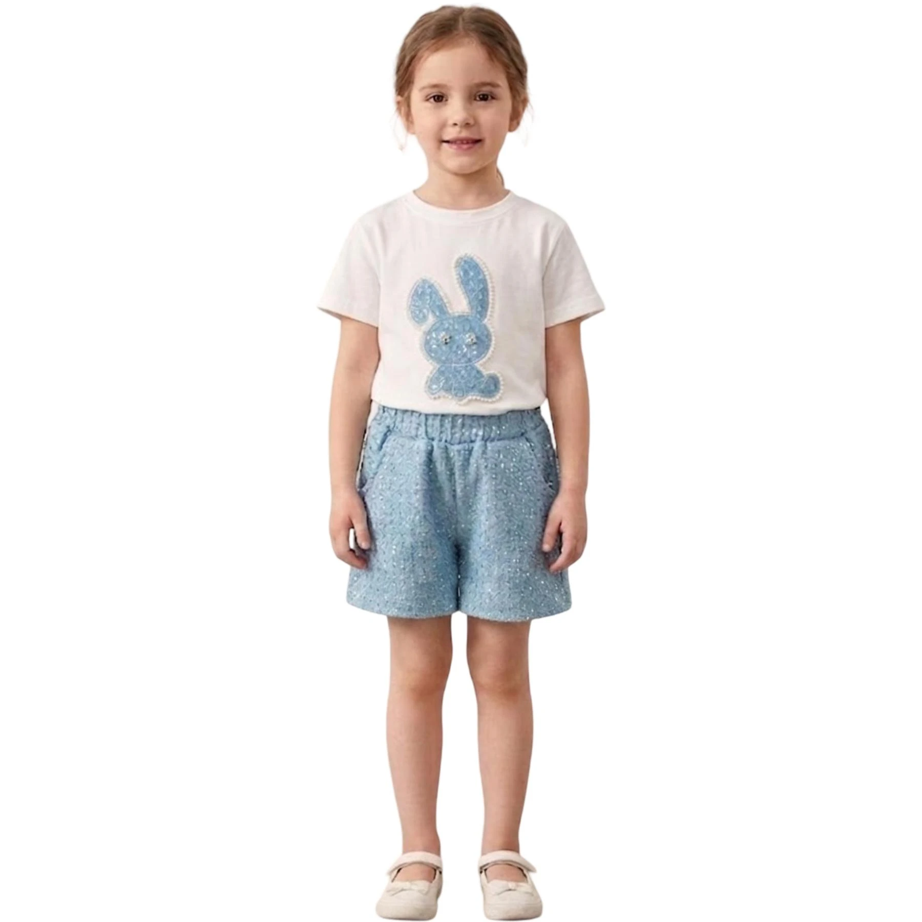 MİLANO TAVŞAN İNCİ KOT ŞORT TAKIM  6Y,7Y,8Y,9Y Kız