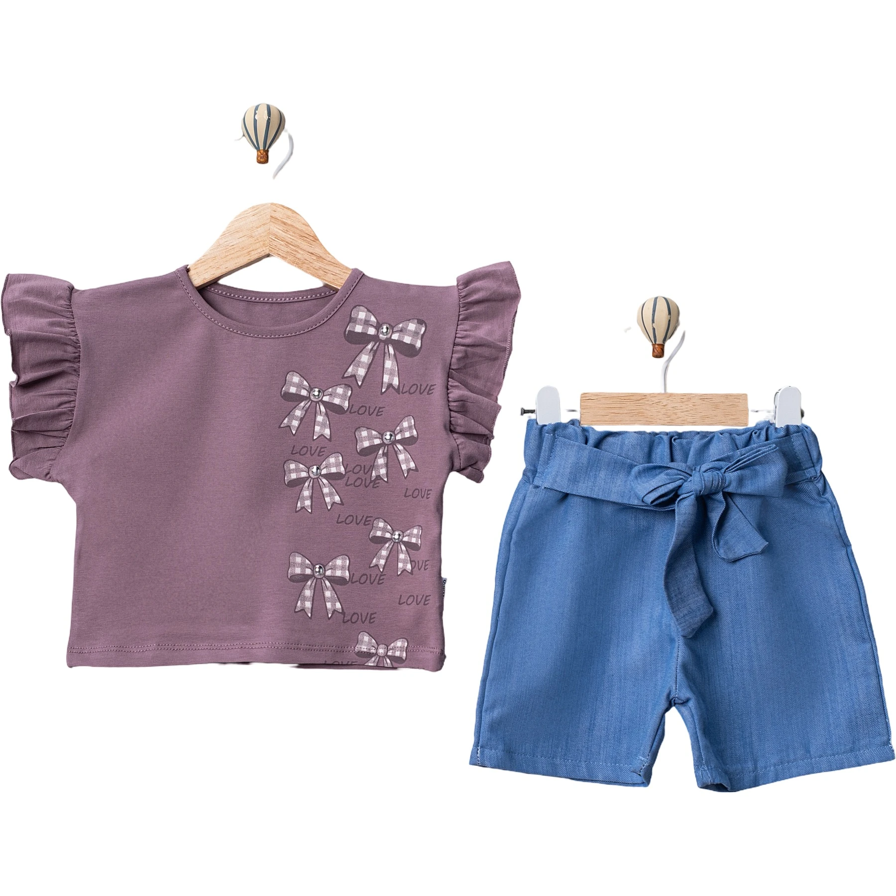 MİNİ FİYONKLU TAŞ BASKILI TENCEL KOTLU KIZ TAKIM 2Y,3Y,4Y,5Y Kız