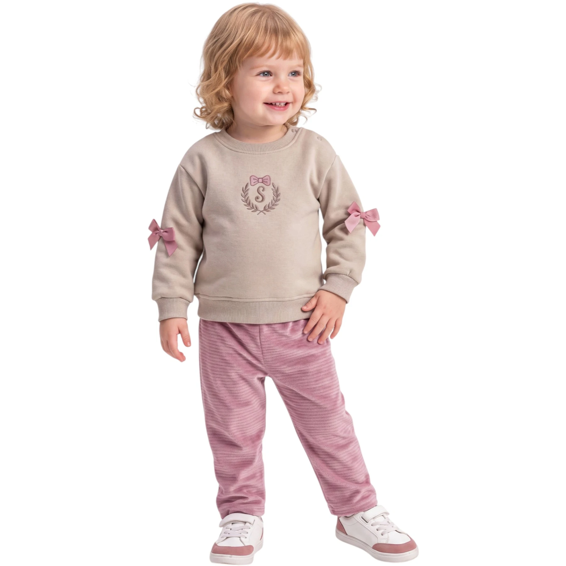 NAKIŞLI KADİFE PANTOLONLU KIZ TAKIM 0924 AY 9 Ay,12 Ay,18 Ay,2Y Kız