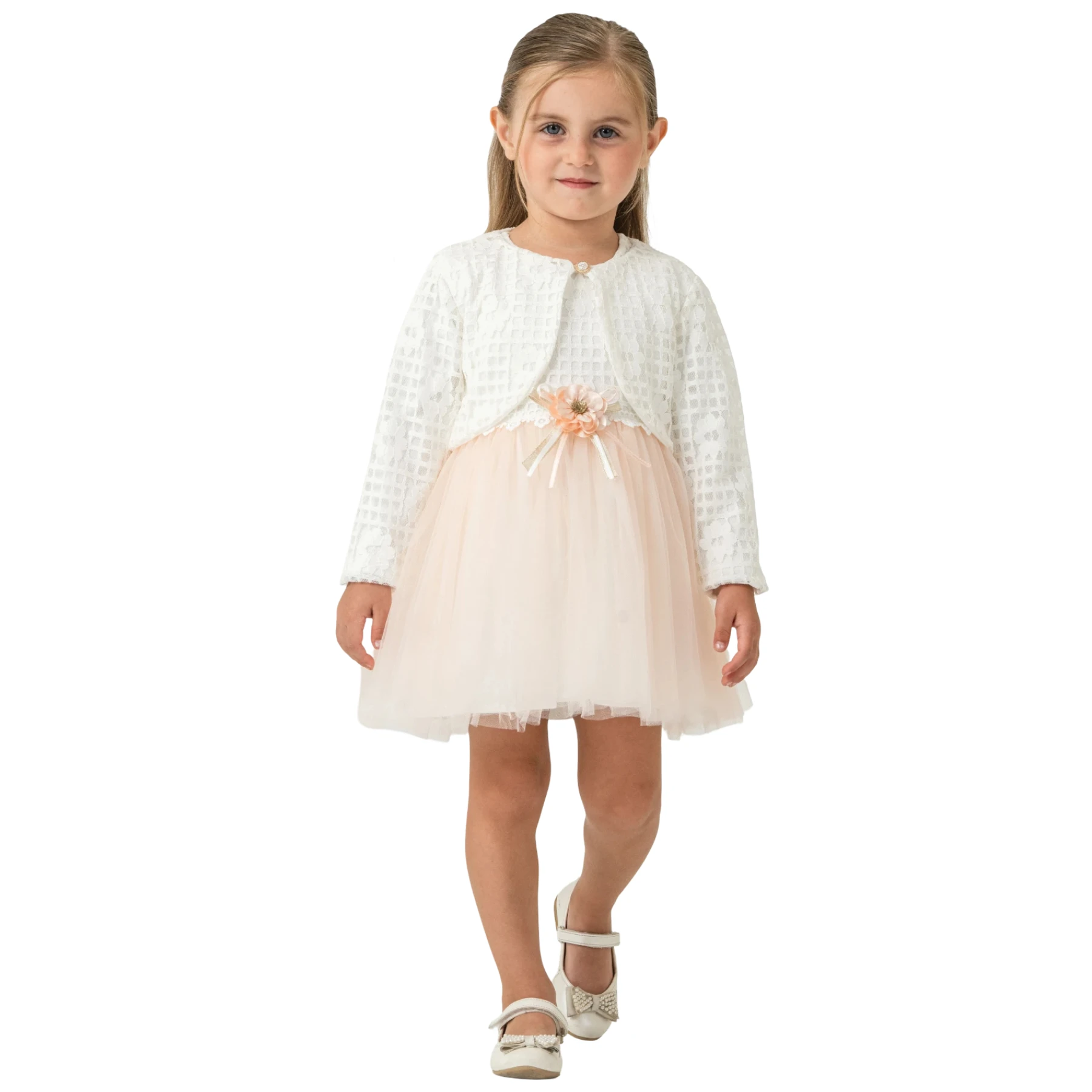 ÖNÜ KARE PAPATYALI BOLEROLU ELBİSE 2Y,3Y,4Y Kız