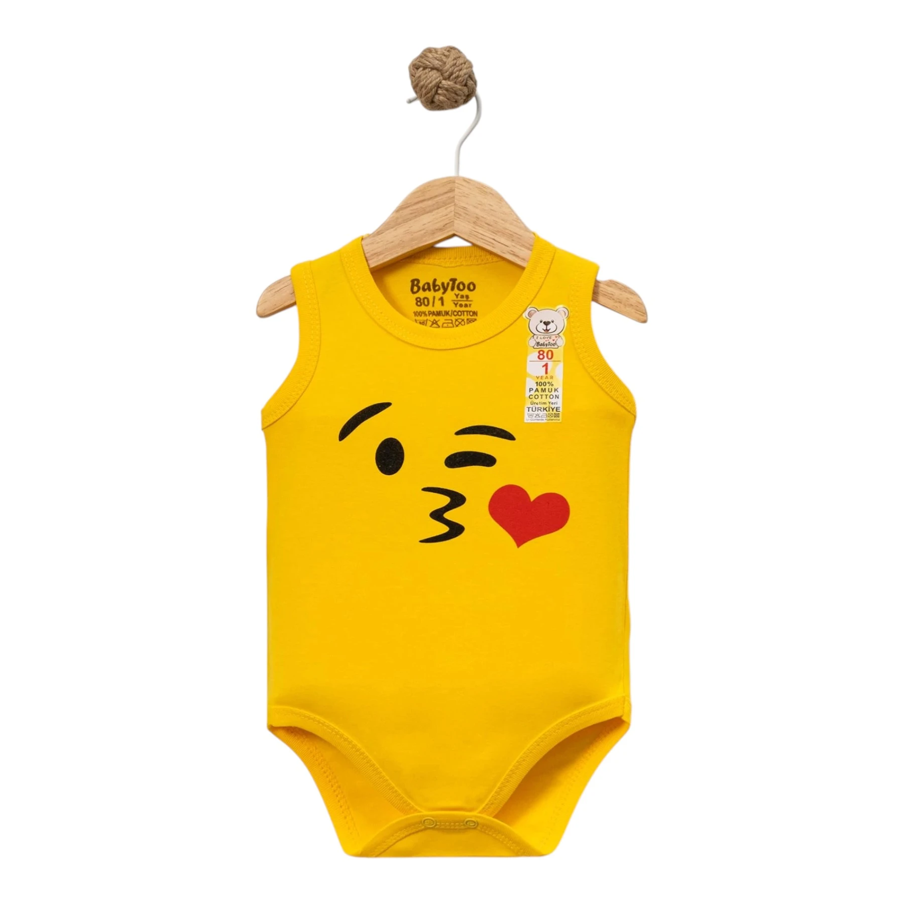 ÖPÜCÜK EMOJİ BASKILI ASKILI BADİ  3 Ay,6 Ay,9 Ay,12 Ay,18 Ay Uni