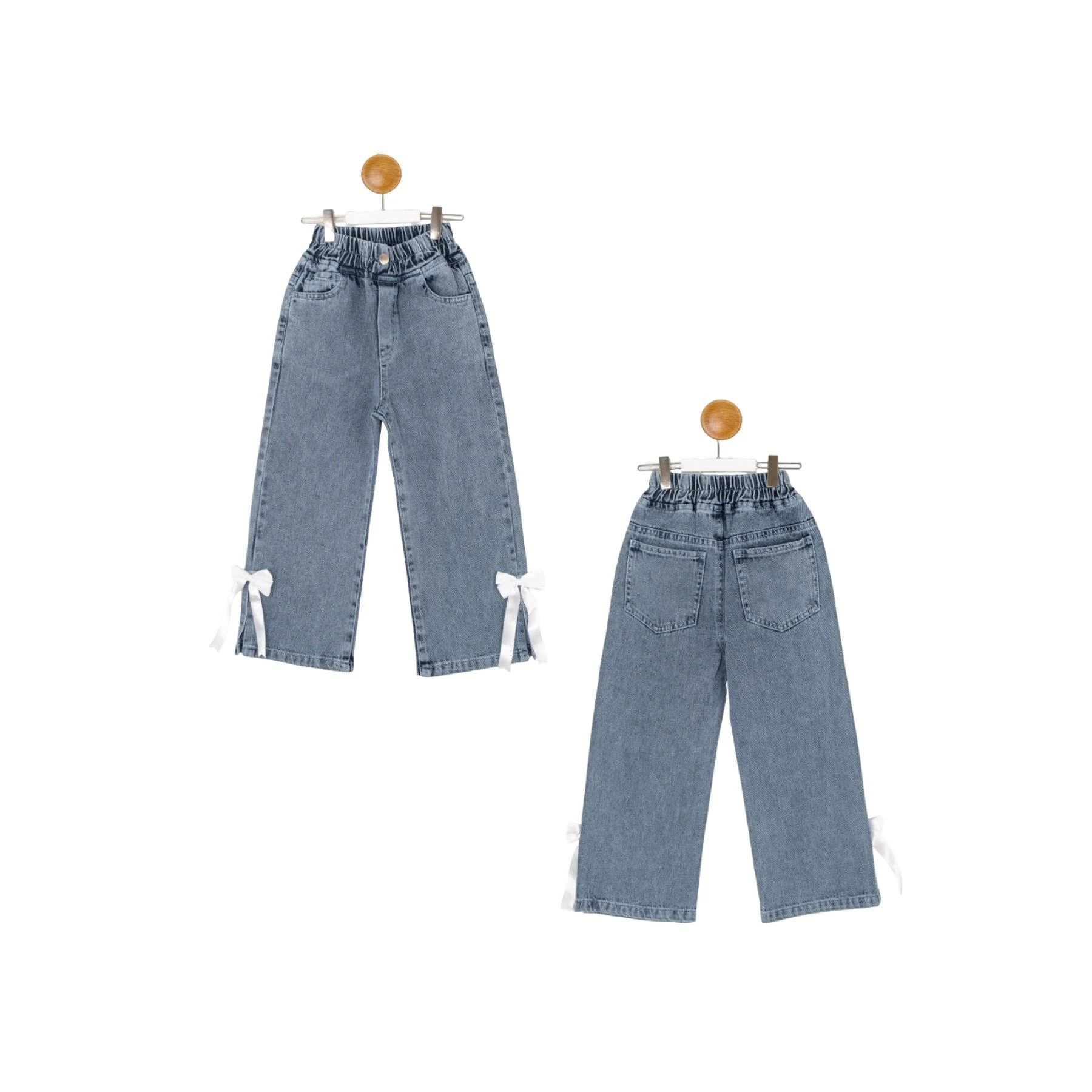 PAÇA FİYONKLU KIZ KOT PANTOLON  6Y,7Y,8Y,9Y,10Y Kız