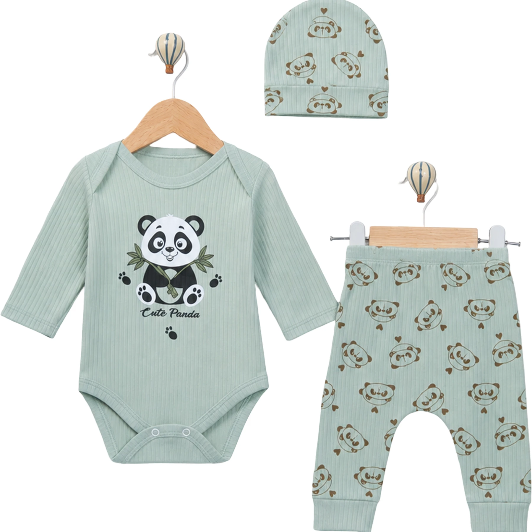 PANDA BASKILI 3P BADİLİ TAKIM  3 Ay,6 Ay,9 Ay Erkek