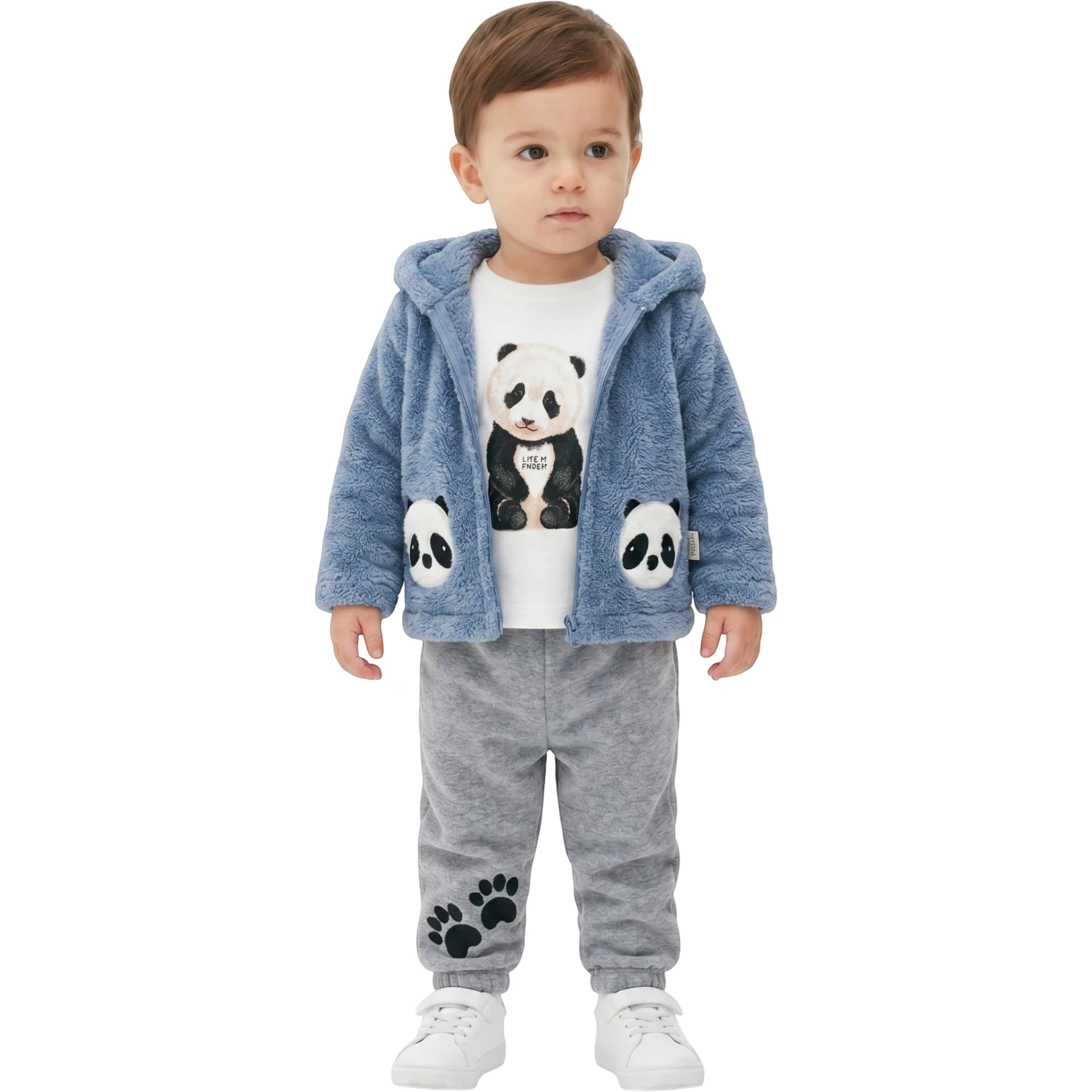 PANDA NAKIŞLI WELSOFT HIRKALI ERKEK TAKIM  9 Ay,12 Ay,18 Ay Erkek