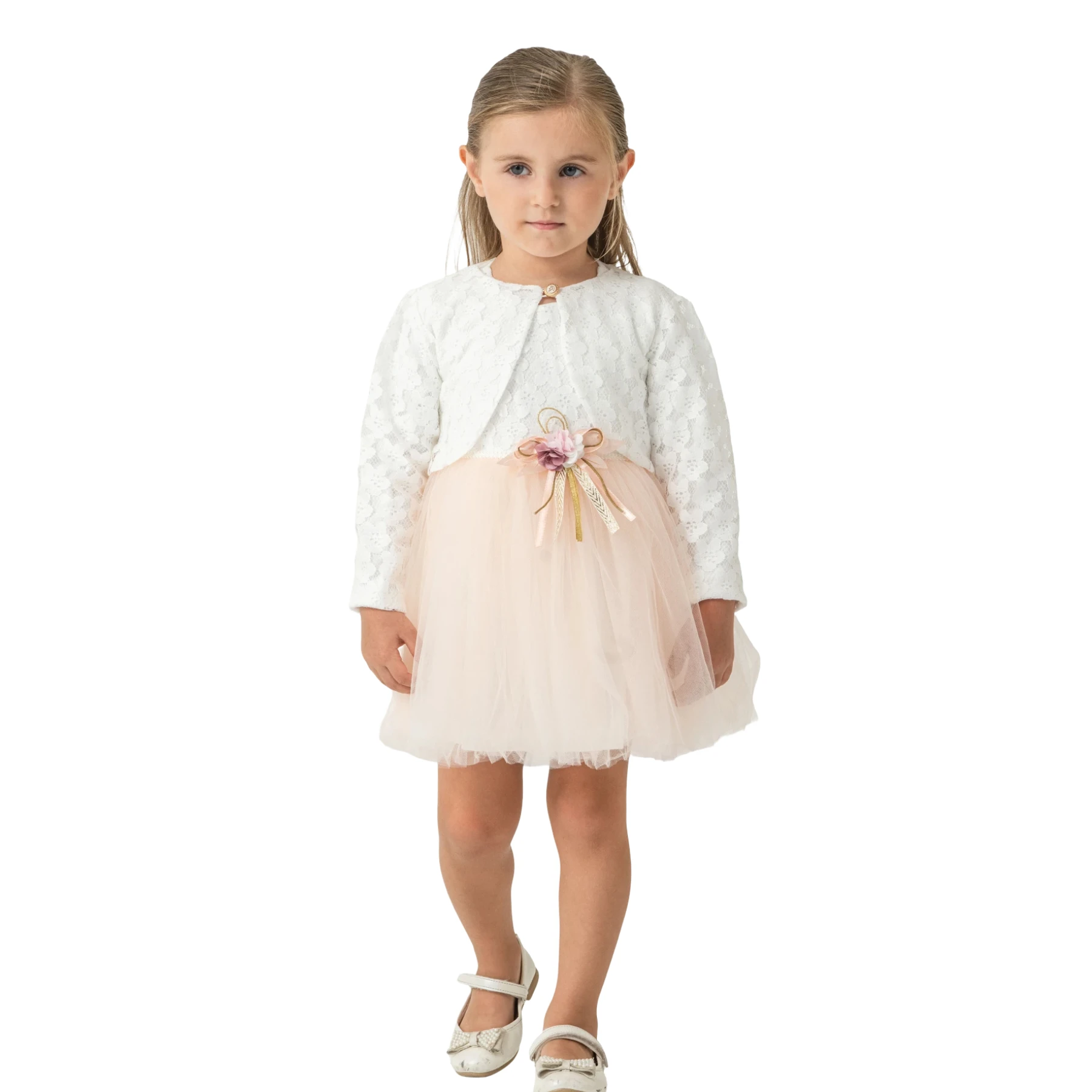 PAPATYA FİSTOLU BOLEROLU ELBİSE 2Y,3Y,4Y Kız