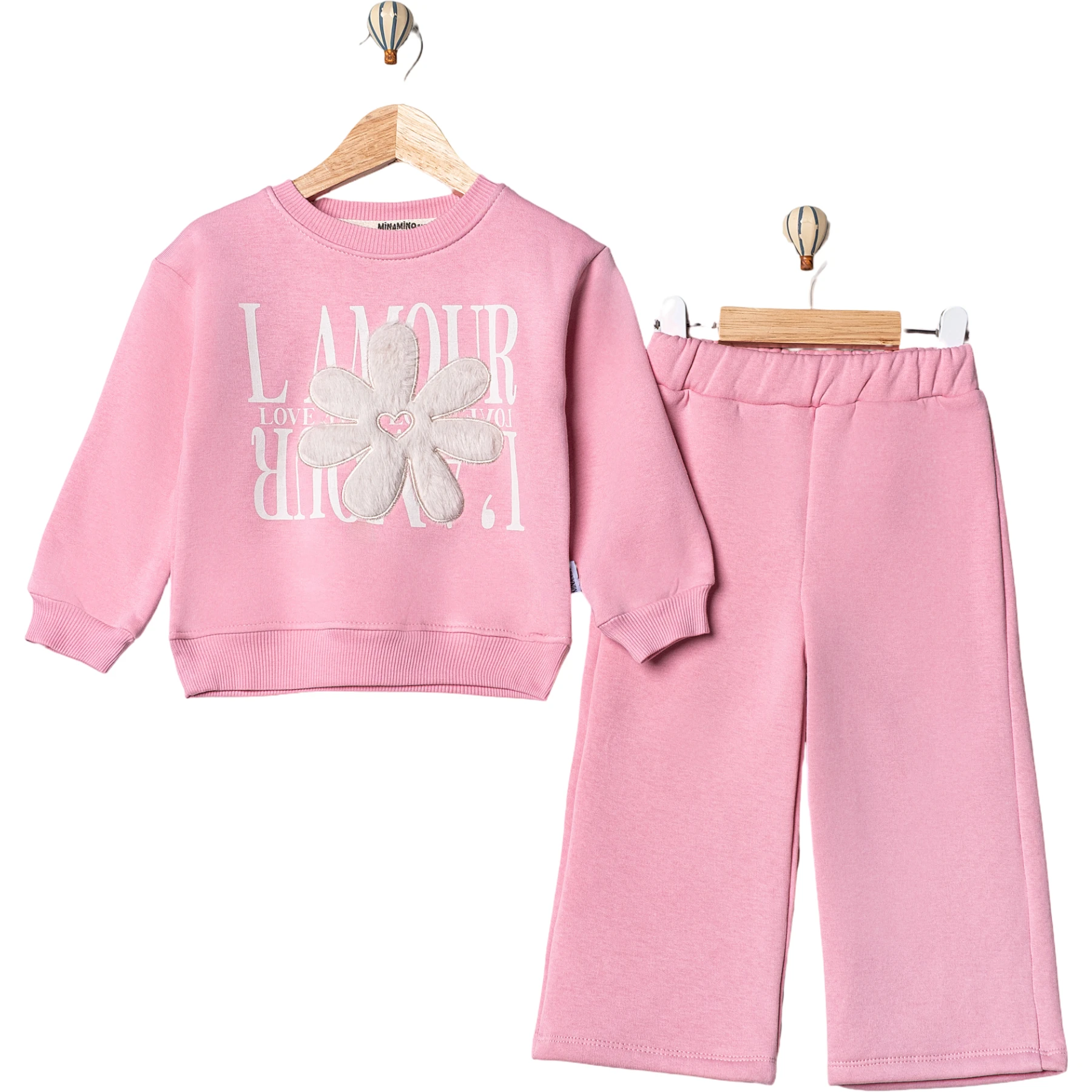 PELUŞ ÇİÇEK NAKIŞLI BASKILI KIZ TAKIM 2Y,3Y,4Y,5Y Kız