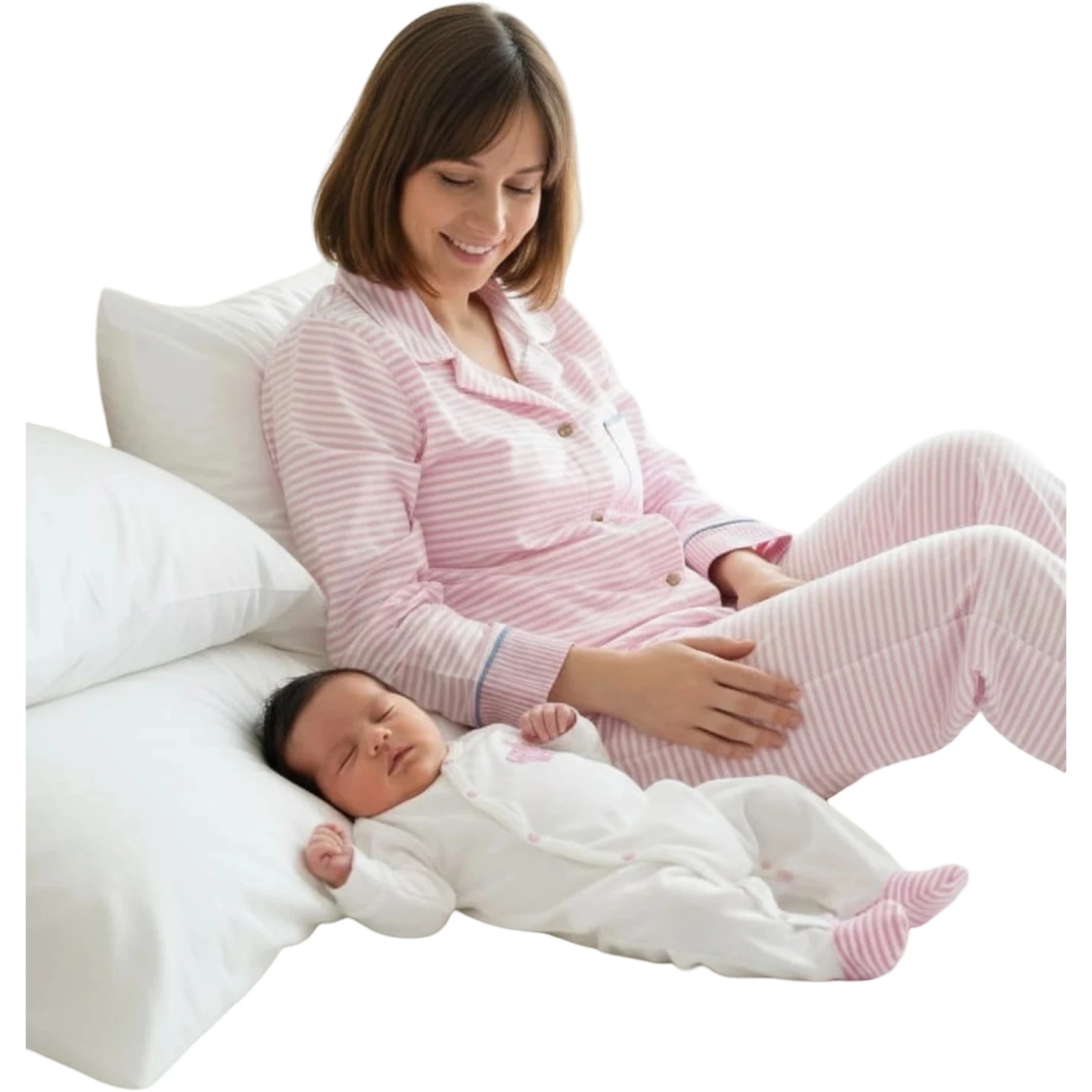 PEMBE ÇİZGİLİ NAKIŞLI XL BEDEN ANNE BEBEK LOHUSA SET  3 Ay Kız