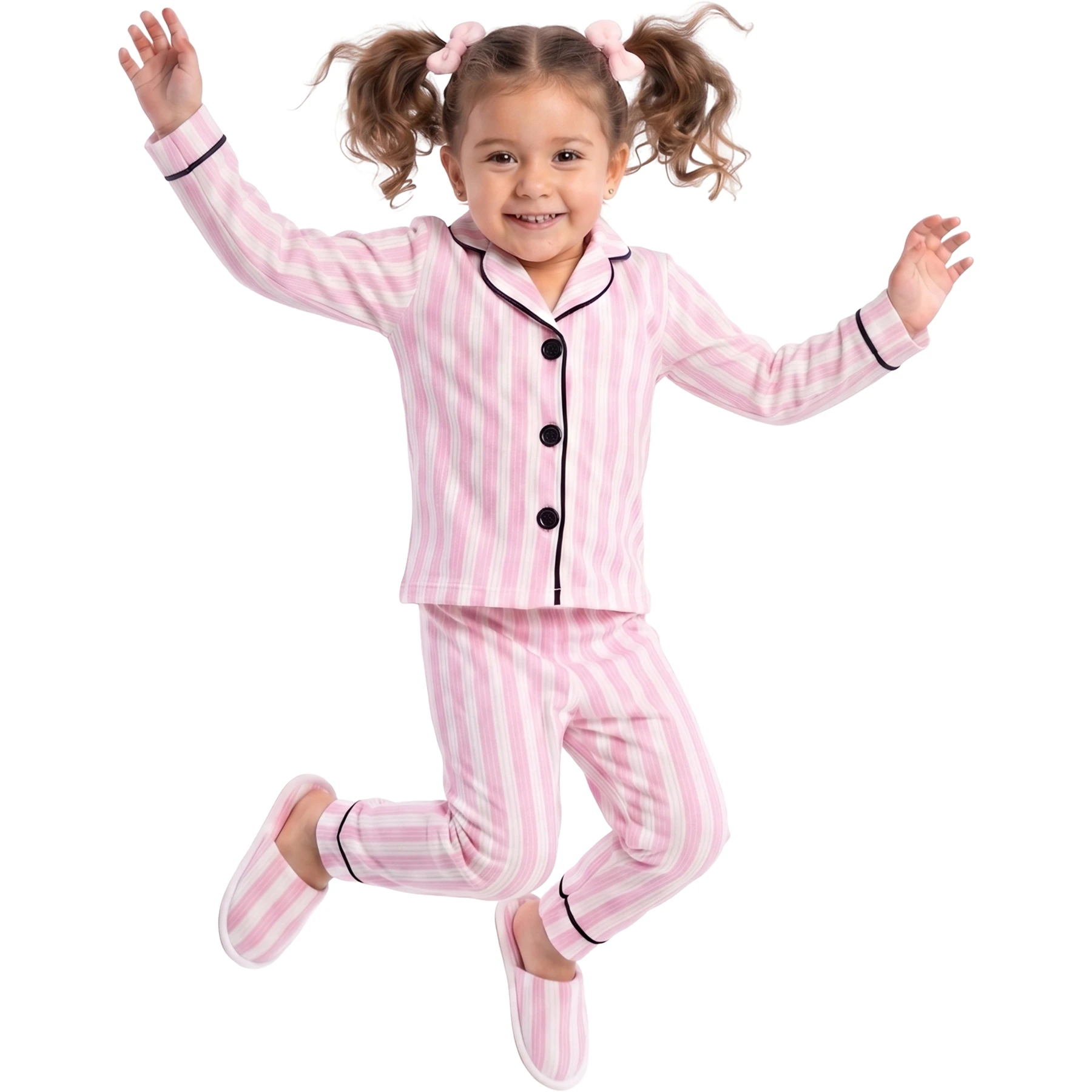 PEMBE ÇİZGİLİ TERLİKLİ 3'LÜ PİJAMA TAKIMI 4Y,5Y,6Y Kız