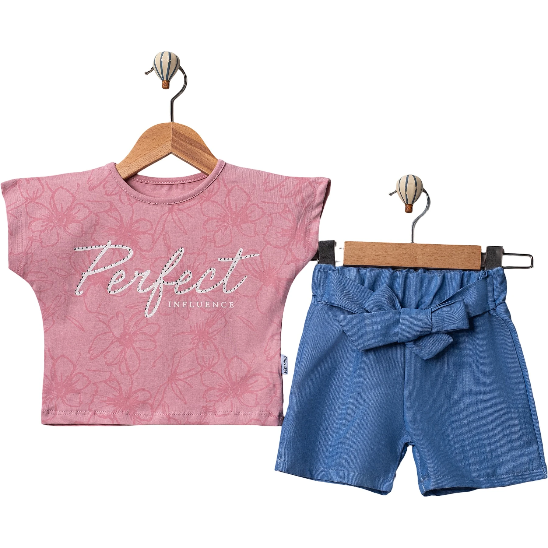 PERFECT TAŞ BASKILI TENCEL KOT ŞORTLU KIZ TAKIM 2Y,3Y,4Y,5Y Kız