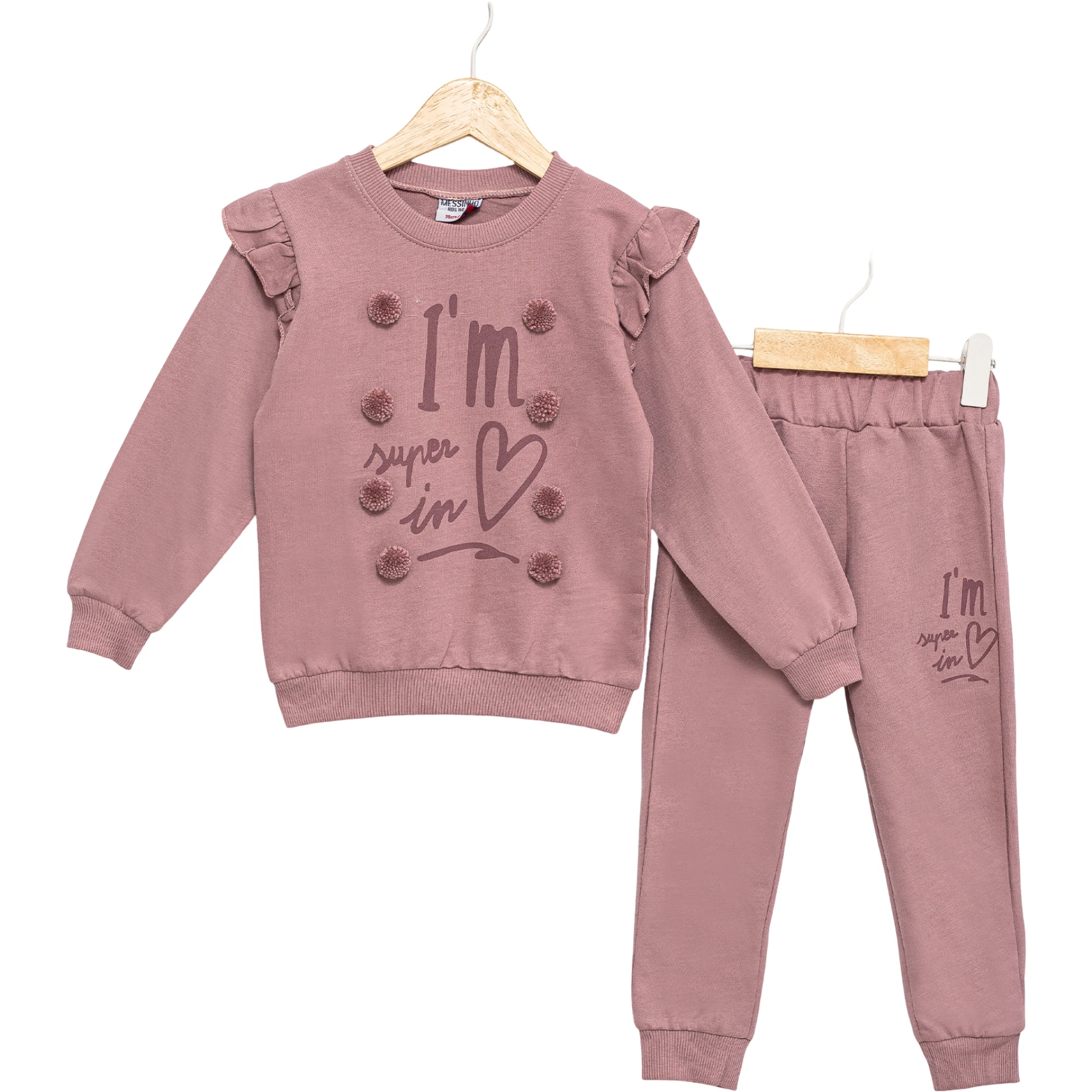 PONPONLU BASKILI İKİ İP KIZ TAKIM 2Y,3Y,4Y,5Y Kız