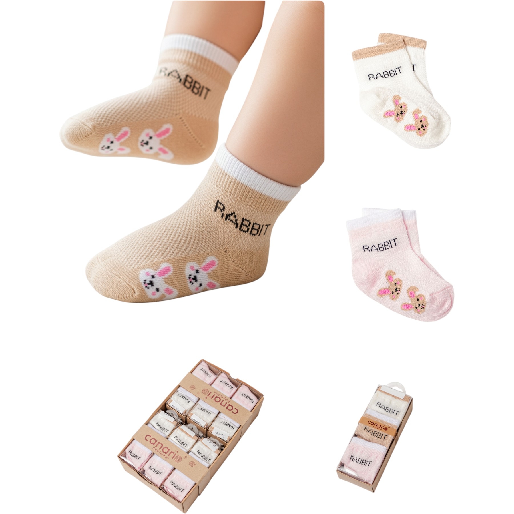 RABBIT BASKILI KIZ 6’Lİ KUTU ÇORAP  6 Ay Kız