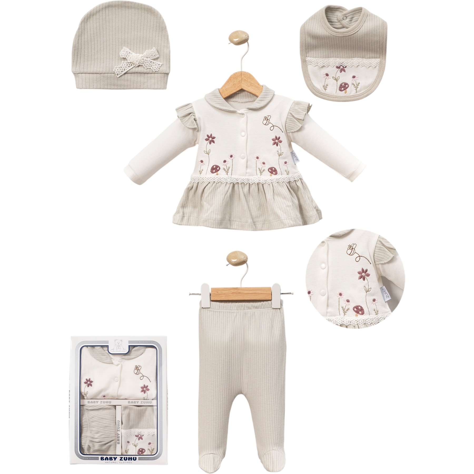 RAPORLU ARILI BEBE YAKALI 5 Lİ 1 Ay,2 Ay,3 Ay Kız