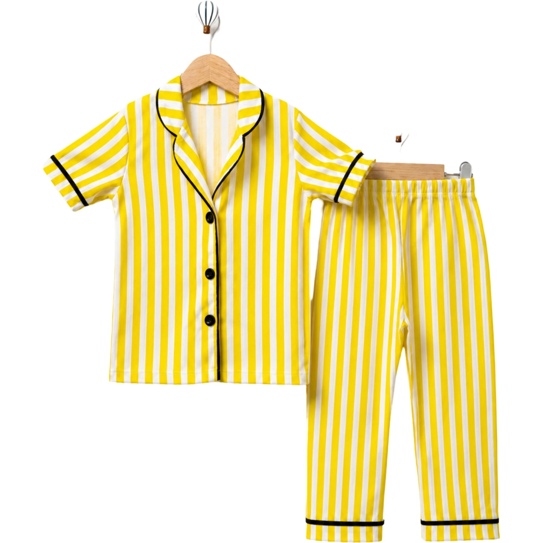 SARI ÇİZGİLİ YAKALI PIJAMA TAKIM  4Y,5Y,6Y Erkek