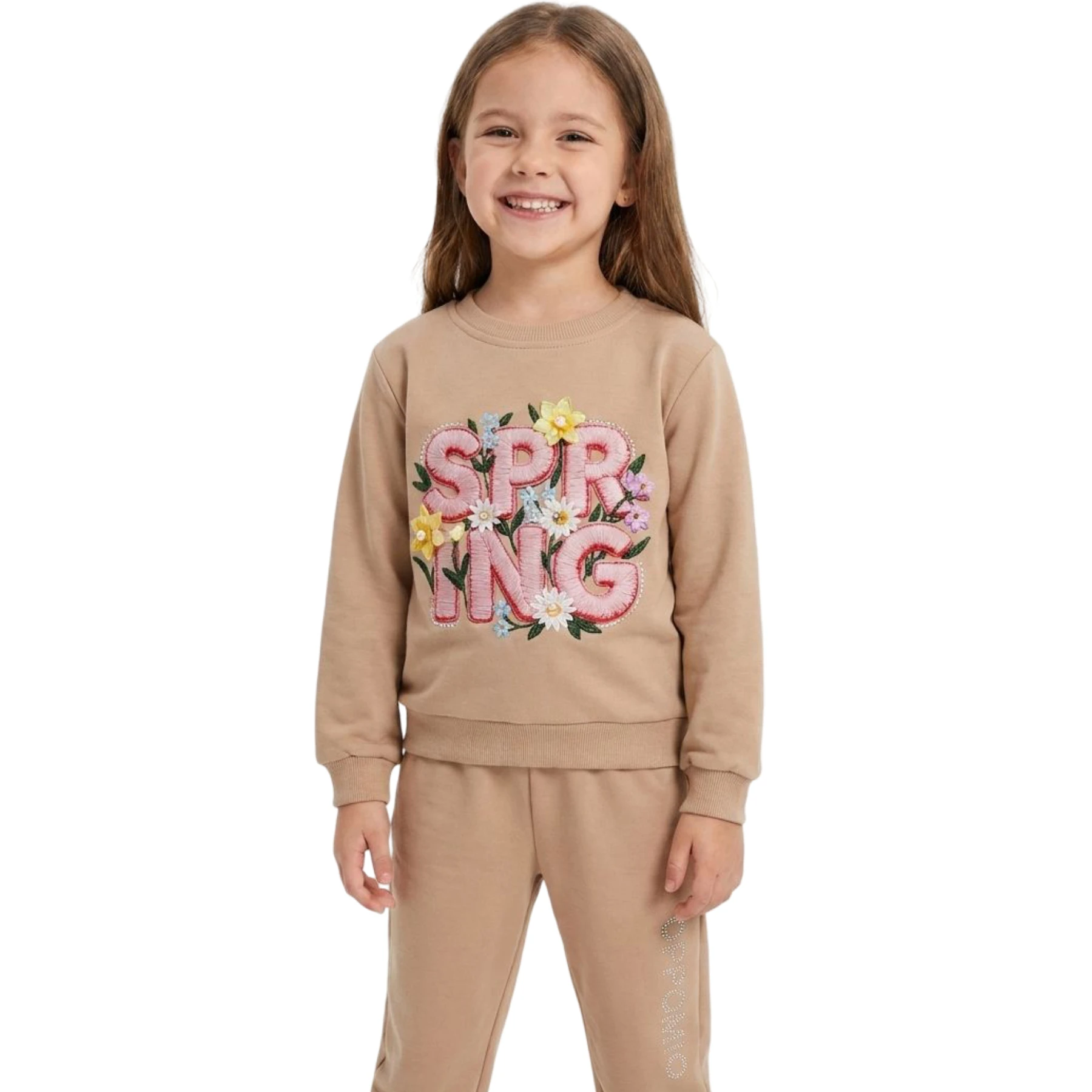 SPRİNG NAKIŞ GÖRÜNÜMLÜ KIZ ÇOCUK İKİLİ TAKIM 2Y,3Y,4Y,5Y,6Y,7Y,8Y Kız