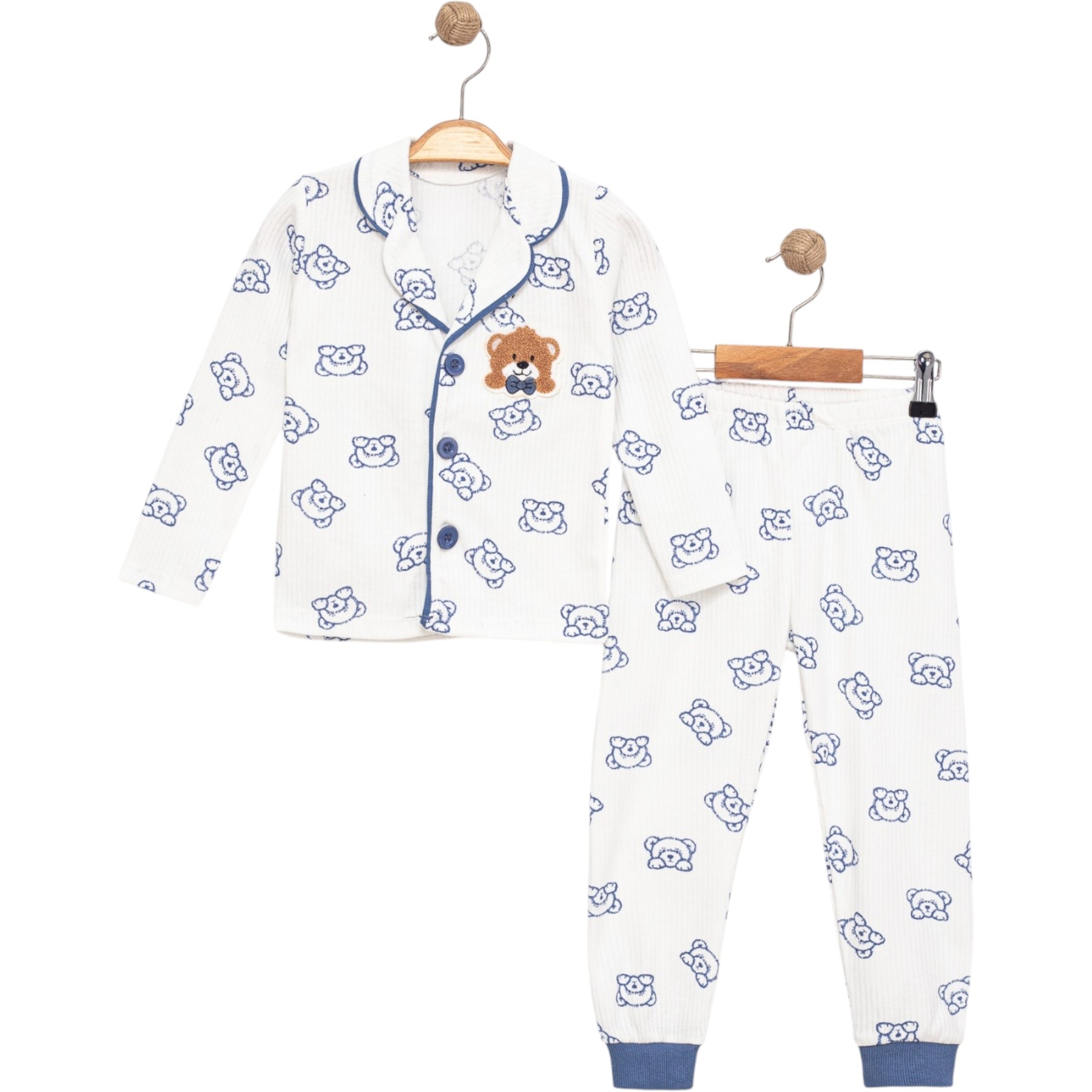 SÜZENELİ AYICIKLI YAKALI PIJAMA TAKIM  4Y,5Y,6Y Erkek