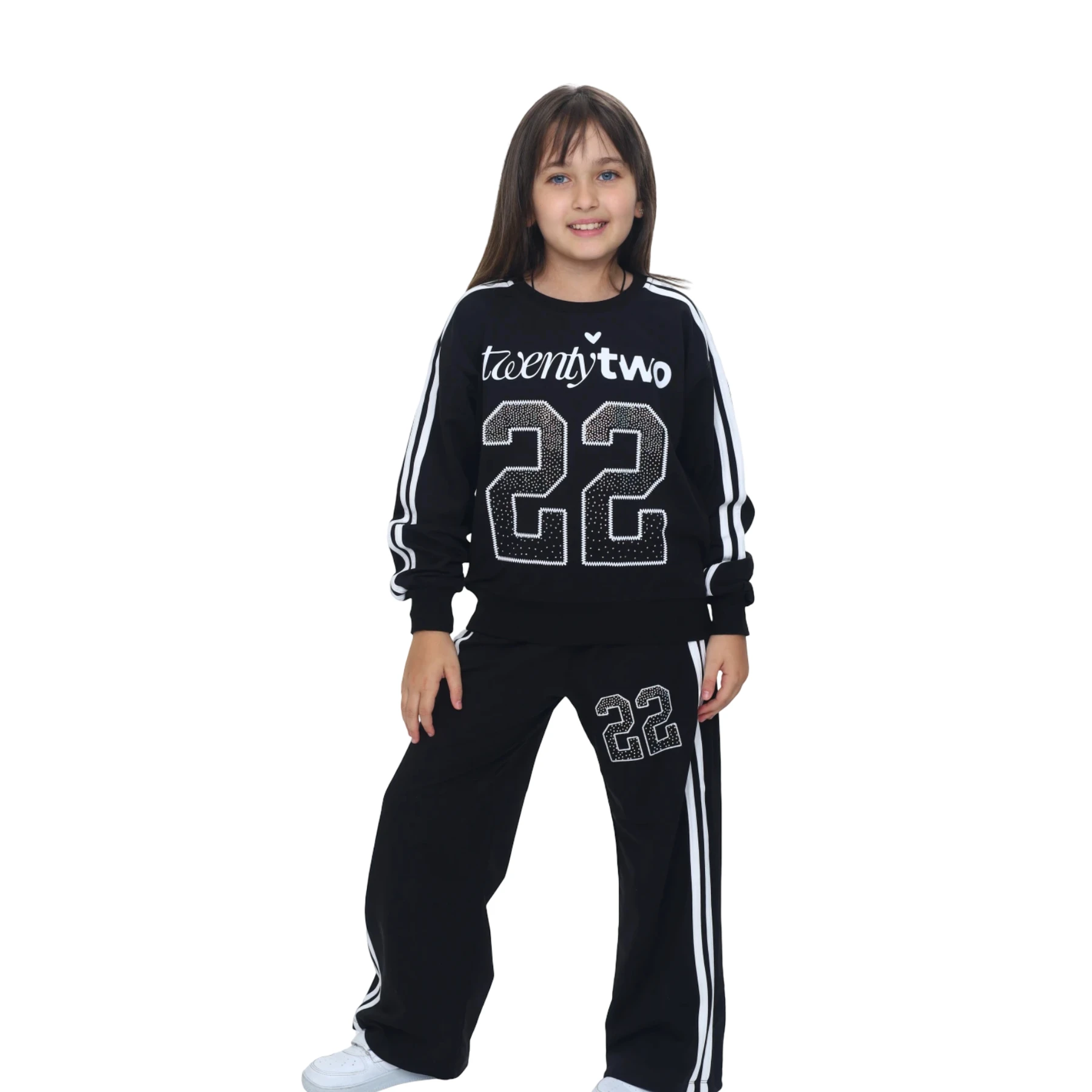 TAŞLI BASKI DETAYLI ŞERİTLİ TAKIM 4Y,5Y,6Y,7Y,8Y Kız