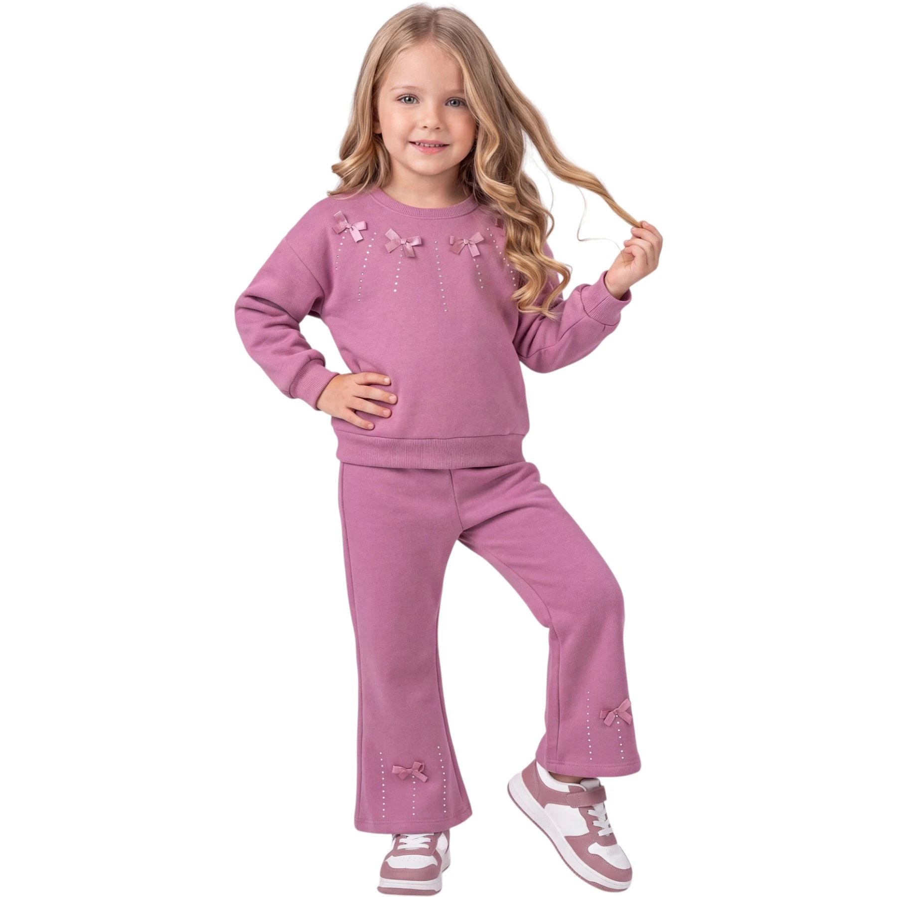 TAŞLI GROGREN FİYONKLU ÜÇ İP KIZ TAKIM  2Y,3Y,4Y,5Y Kız