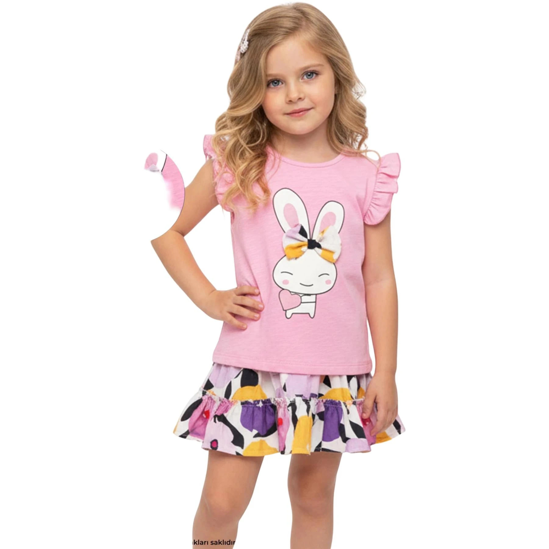TAVŞAN BASKILI ETEKLİ KIZ TAKIM 3Y,4Y,5Y,6Y Kız