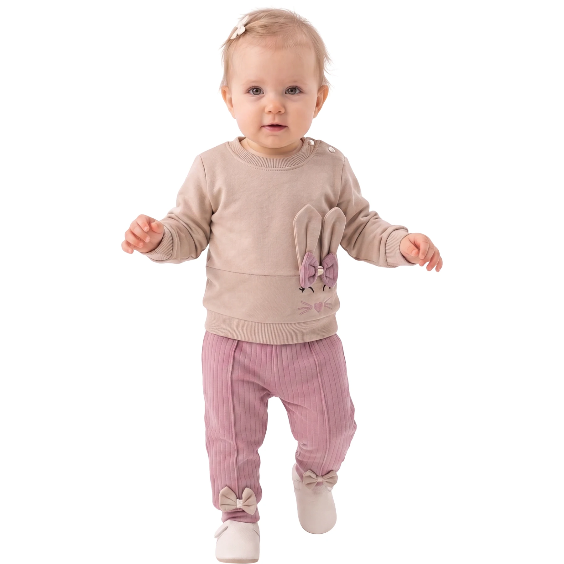TAVŞAN NAKIŞLI FİYONKLU KIZ TAKIM 6 Ay,9 Ay,12 Ay,18 Ay Kız