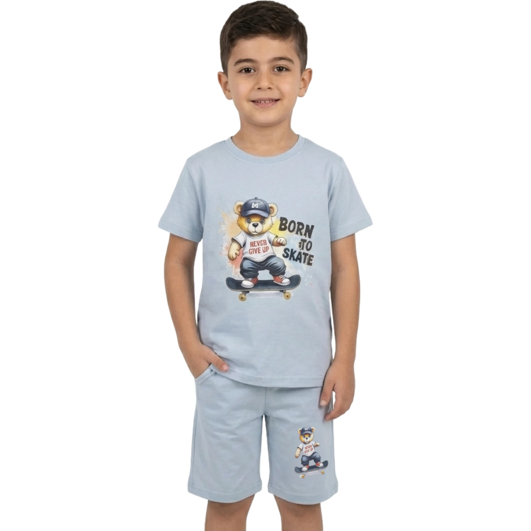 TEDDY BEAR BASKILI İKİLİ ERKEK TAKIM 2Y,3Y,4Y,5Y,6Y Erkek