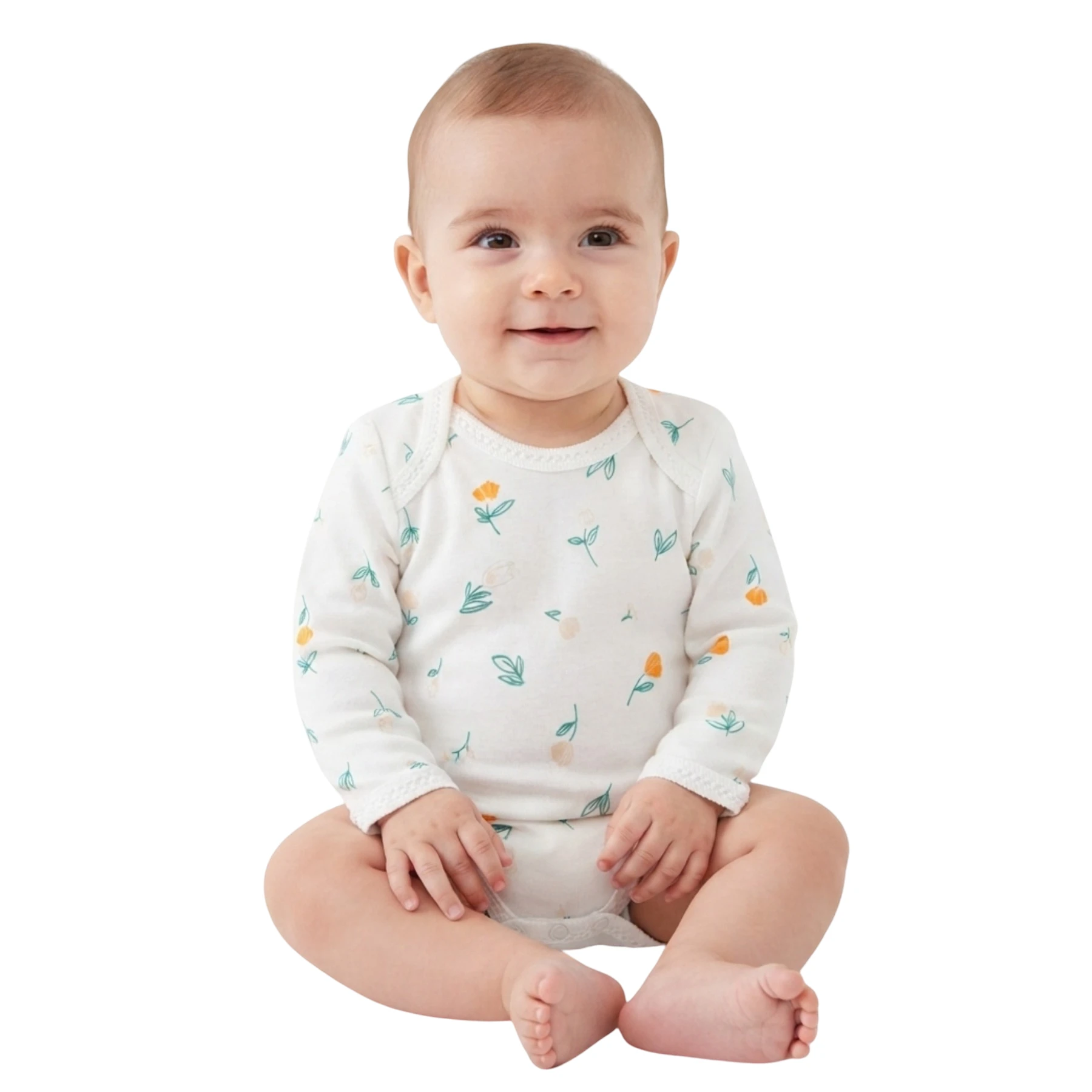 TURUNCU ÇİÇEK PENYE UZUN KOL BADİ 6 Ay,1 Ay,3 Ay,9 Ay Kız