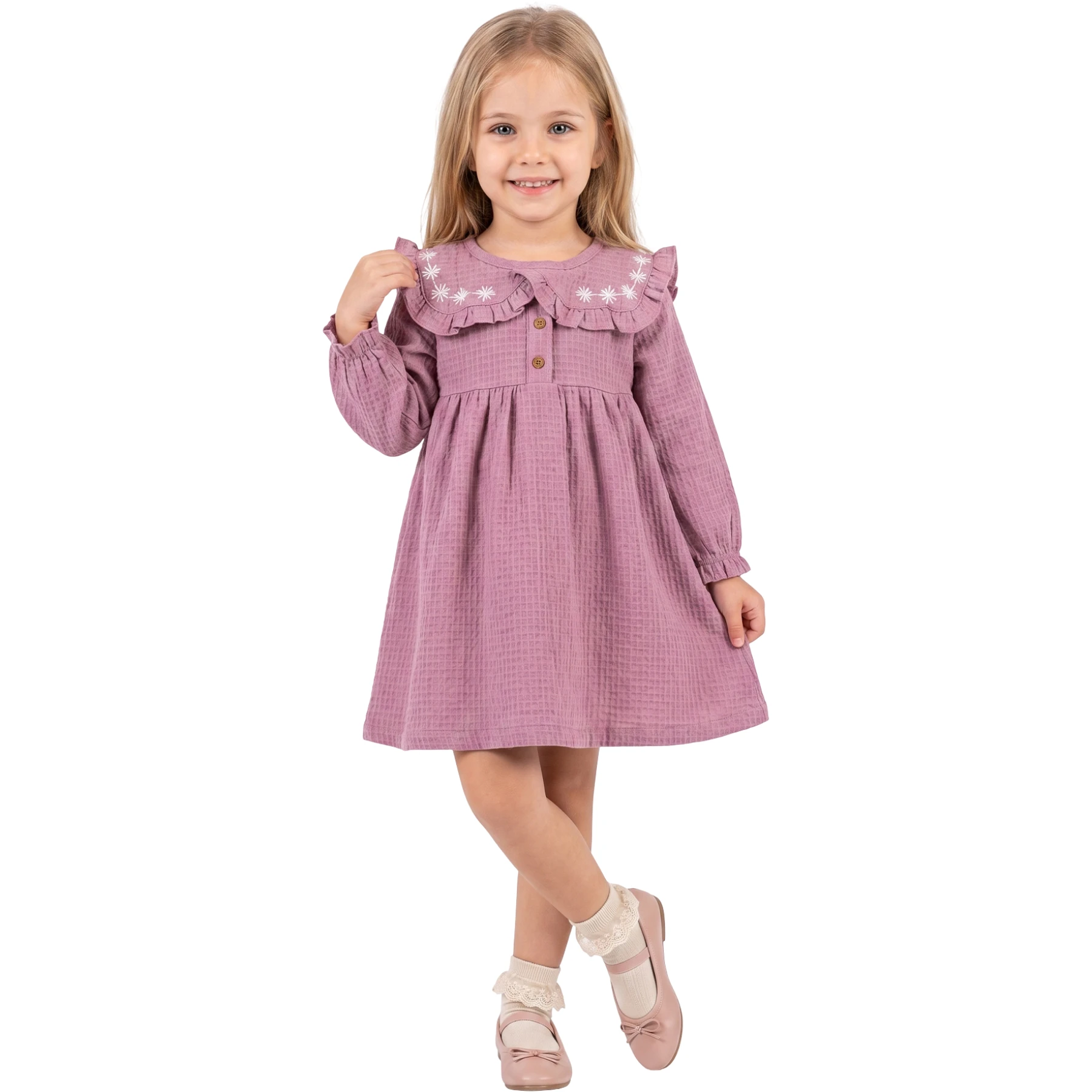 YAKALI NAKIŞLI JAKARLI KIZ ELBİSE  2Y,3Y,4Y,5Y Kız