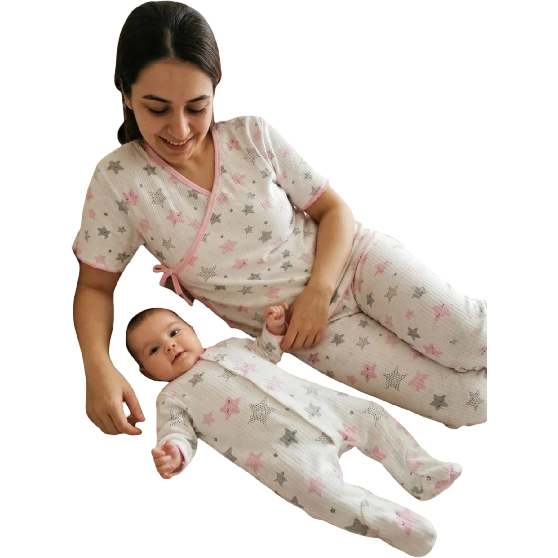 YILDIZ DESENLİ XL BEDEN ANNE BEBEK LOHUSA SET 3 Ay Kız