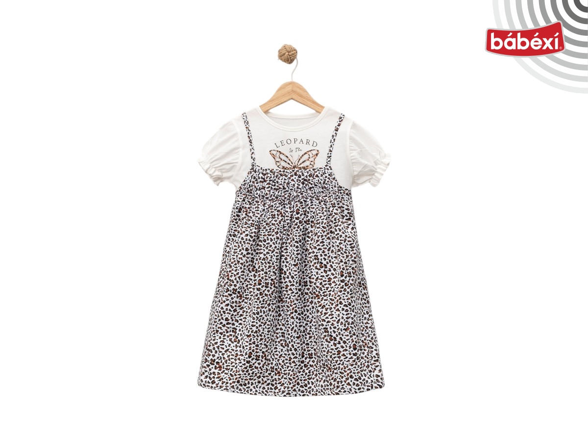 8 Yaş Leopar Desen Elbise Tshirt Takım 5Y,6Y,7Y,8Y Kız