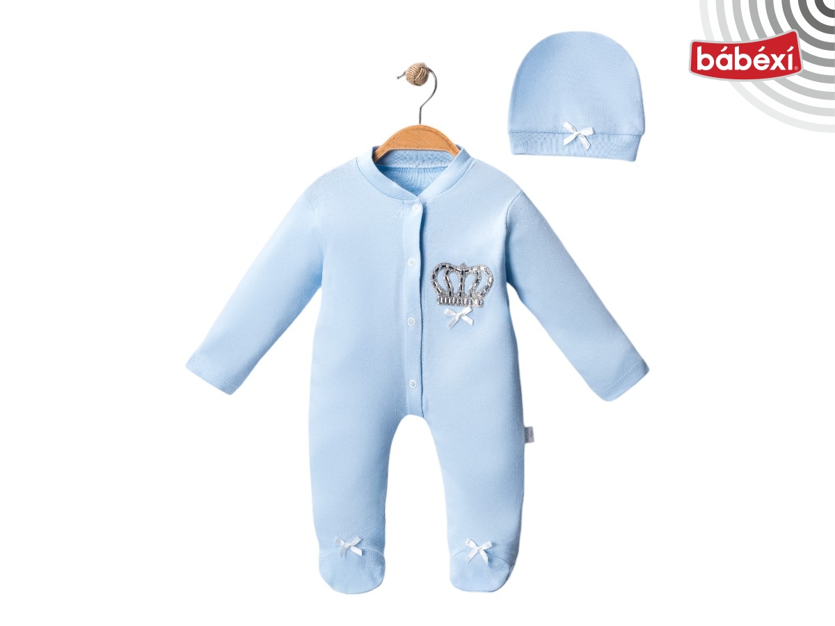 Taşlı Bebe Tulum Erkek Taç Desen  3 Ay,6 Ay,9 Ay Erkek