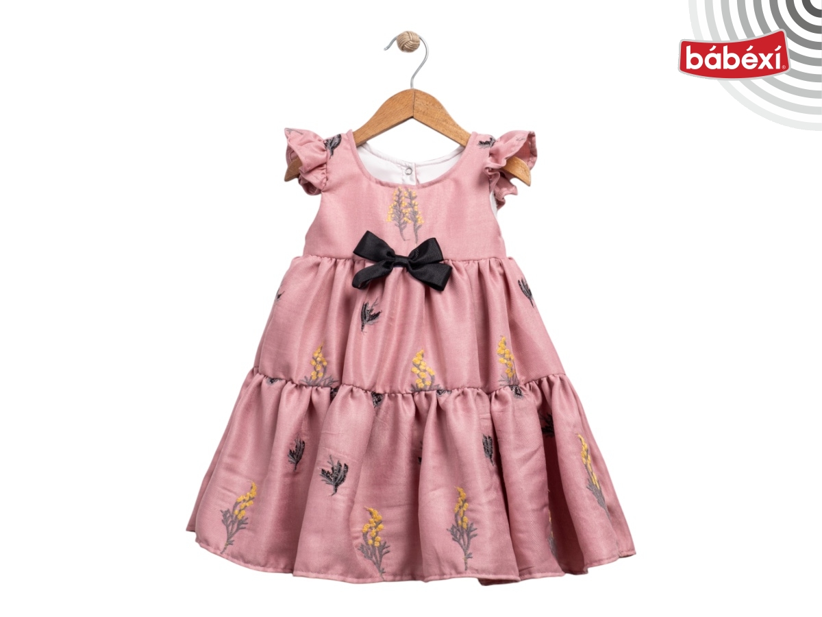 ÇİÇEKLİ NAKIŞLI FİYONKLU ELBİSE  2Y,3Y,4Y,5Y Kız