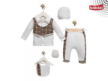 Kare Desenli Yelekli 5 Li Zıbın Set  1 Ay,3 Ay Erkek